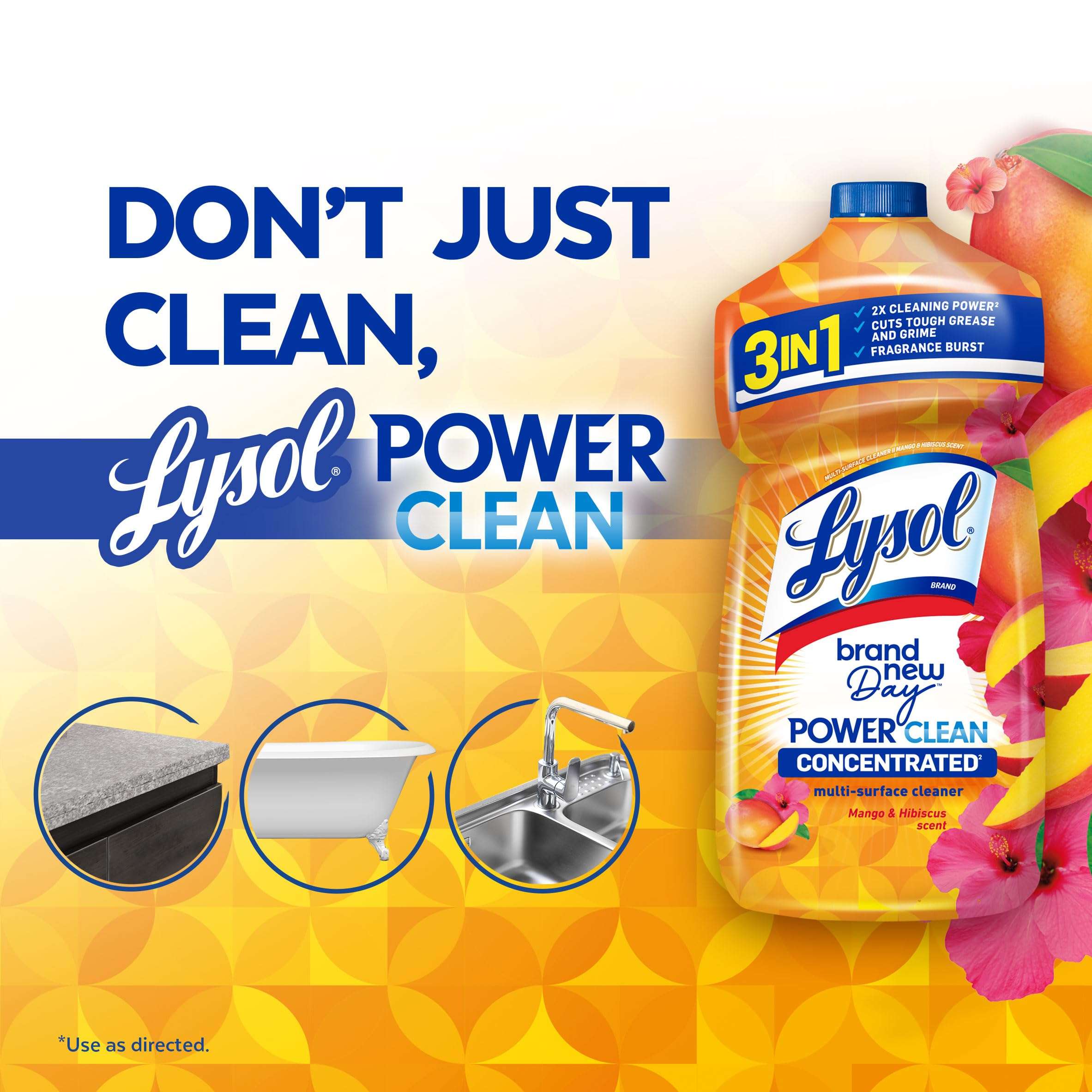Lysol Power Clean Multi-Surface Cleaner, 2x Concentrated Pour, Mango & Hibiscus, 28 Fl Oz - Image 6