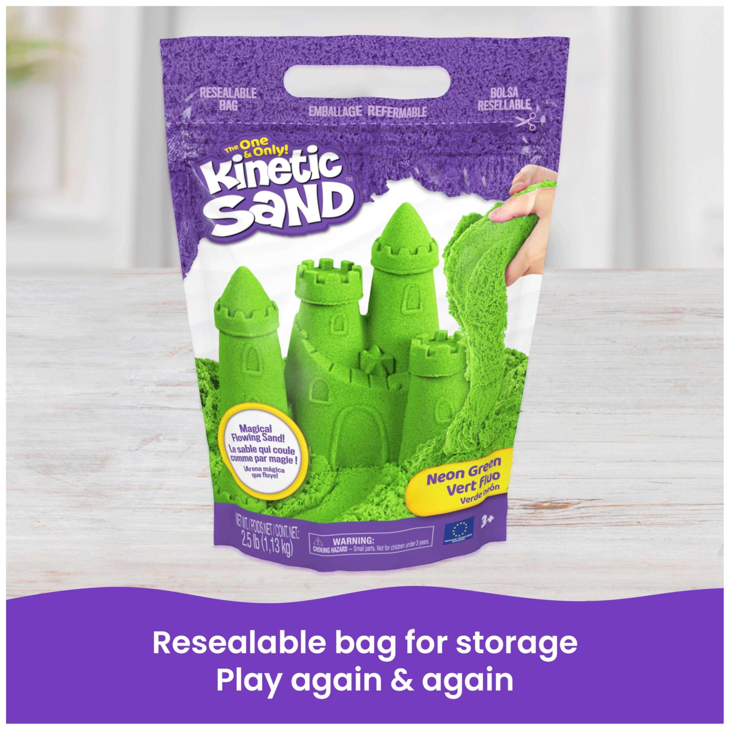 Kinetic Sand, 2.5lbs Green Play Sand, Moldable Sensory Toys for Kids, Resealable Bag (Packaging May Vary), for Ages 3 and up - Image 9