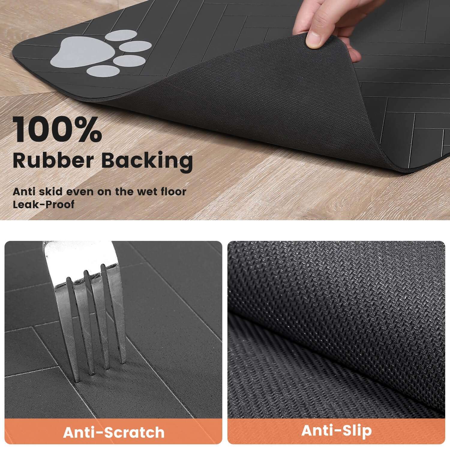 Pet Feeding Mat-Absorbent Pet Placemat for Food and Water Bowl, with Waterproof Rubber Backing, Quick Dry Water Dispenser Mat for Dog and Cat (12"x20", Striped Dark Gray) - Image 5