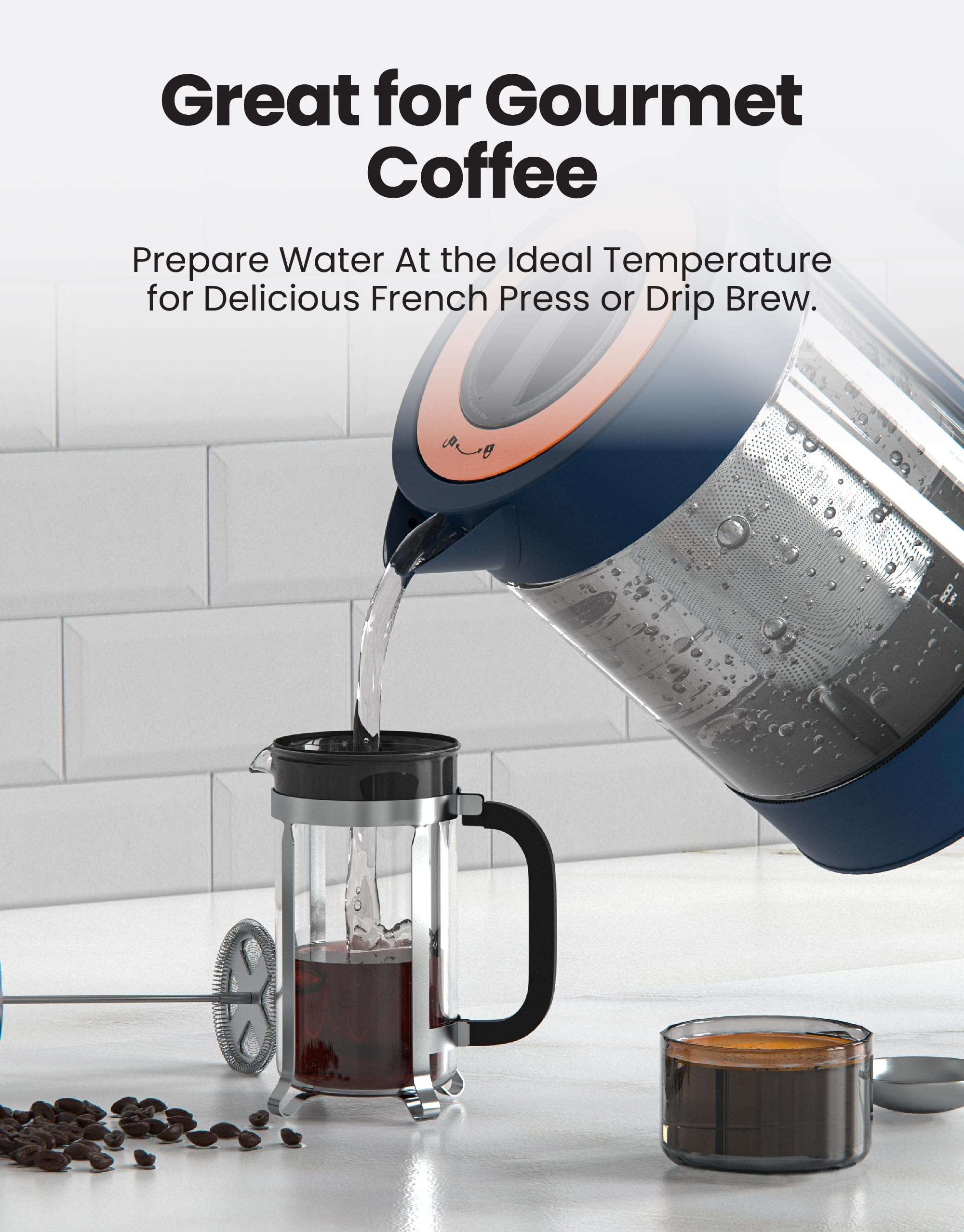 Vianté Electric Kettle With Infuser For Loose Leaf Tea. Hot Tea Maker With Temperature Control And Automatic Shut Off. Kettle With Brewing Programs. 1.5 Liters Capacity | Midnight Blue Color - Image 7