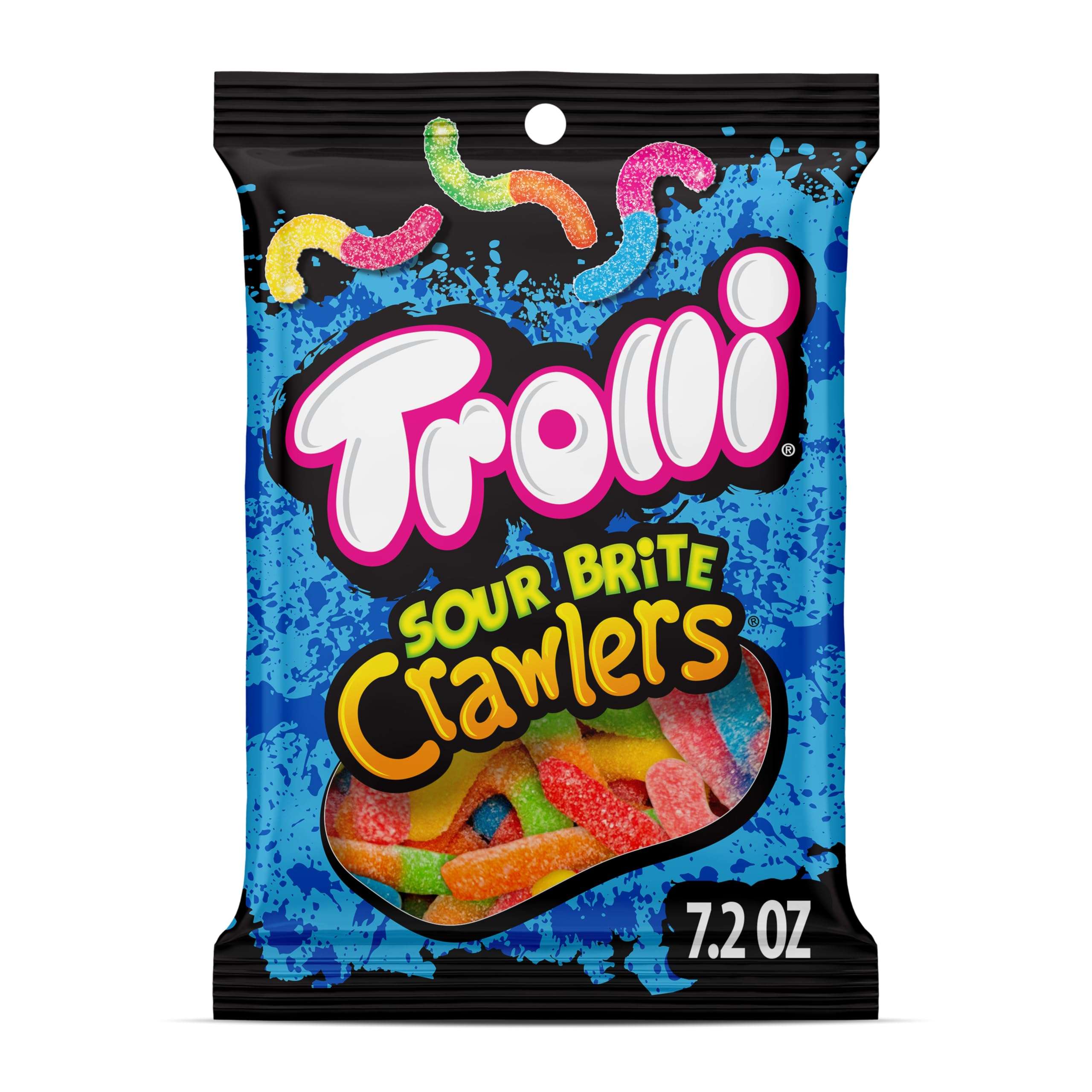 Trolli Sour Brite Crawlers, Candy, Cherry-Lemon, Strawberry-Grape & Orange-Lime, Sweet and Sour, Gummy Worms, 7.2 oz - Image 1