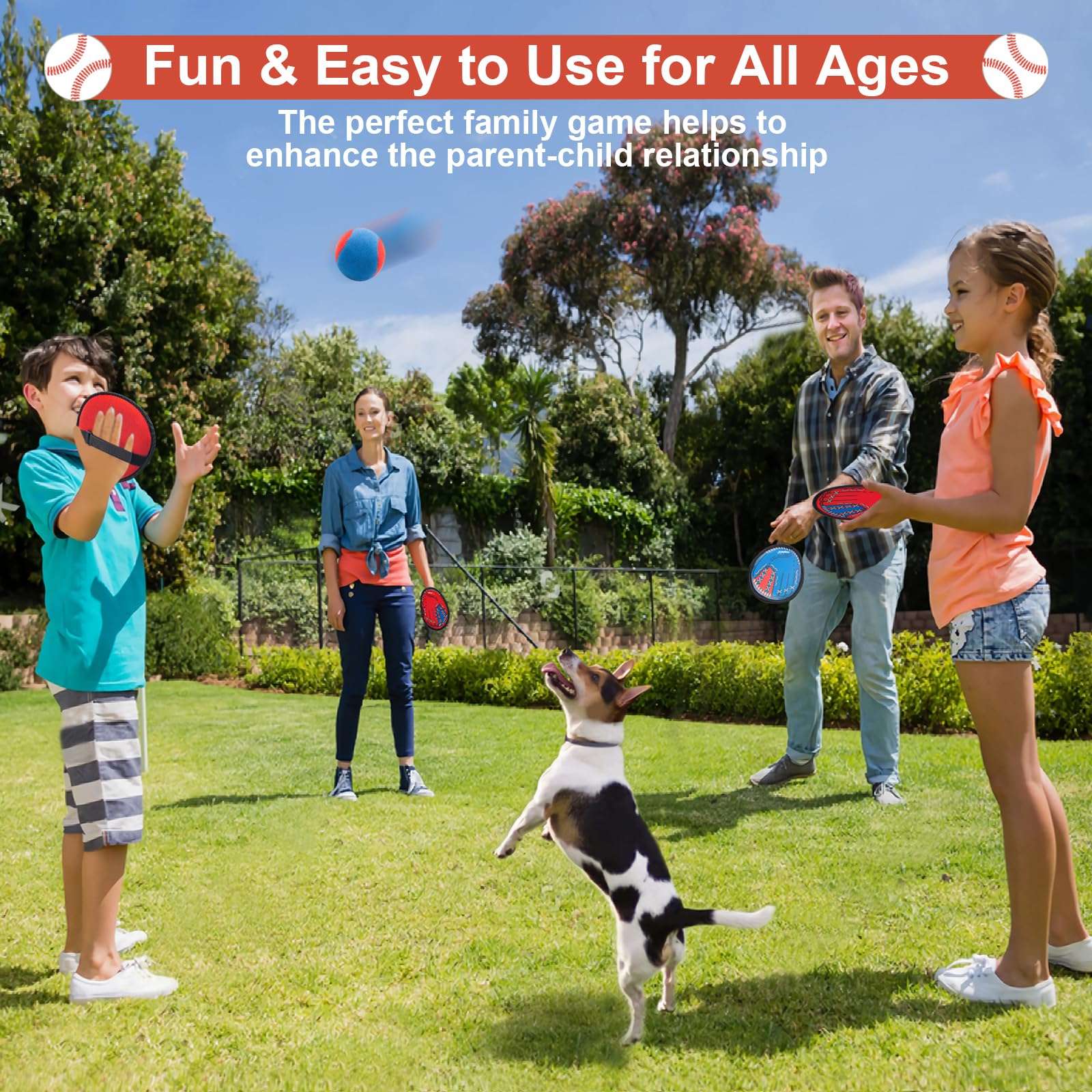 Toss and Catch Ball Game, Kids Toddler Baseball Glove & Catch Ball Toys, Kids Outdoor Games for Family, Toys for Beach Pool Yard Outside, Birthday Gift for Ages 3 4 5 6 7 8-12 (Red/Blue-4 Pack) - Image 5