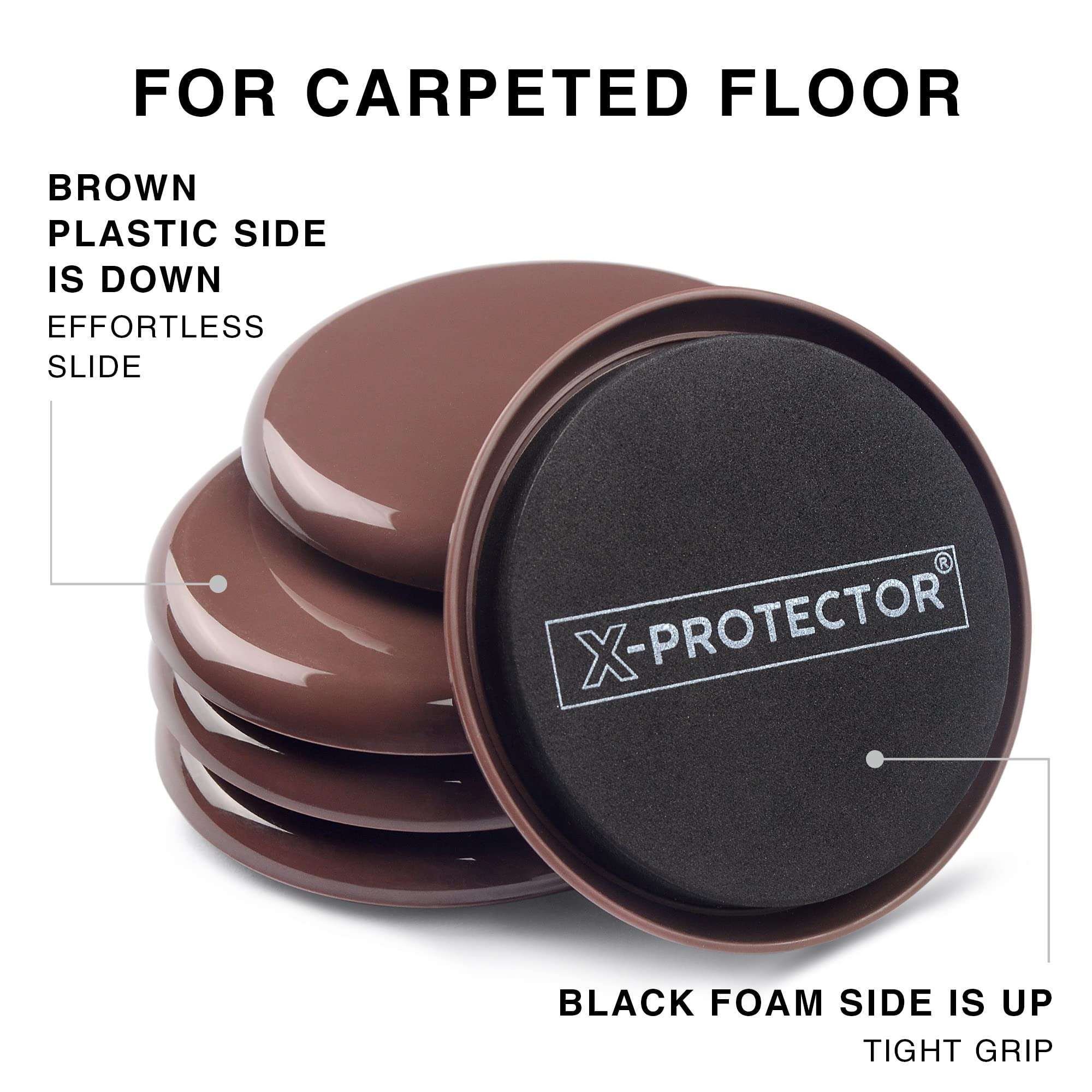 Furniture Sliders X-PROTECTOR - 8+8 Pack 3 1/2” - Multi-Surface Furniture Sliders for Carpet & Hard Floors - 8 Furniture Movers for Carpeted Floors and 8 Hardwood Socks - Move Your Furniture Easily! - Image 3