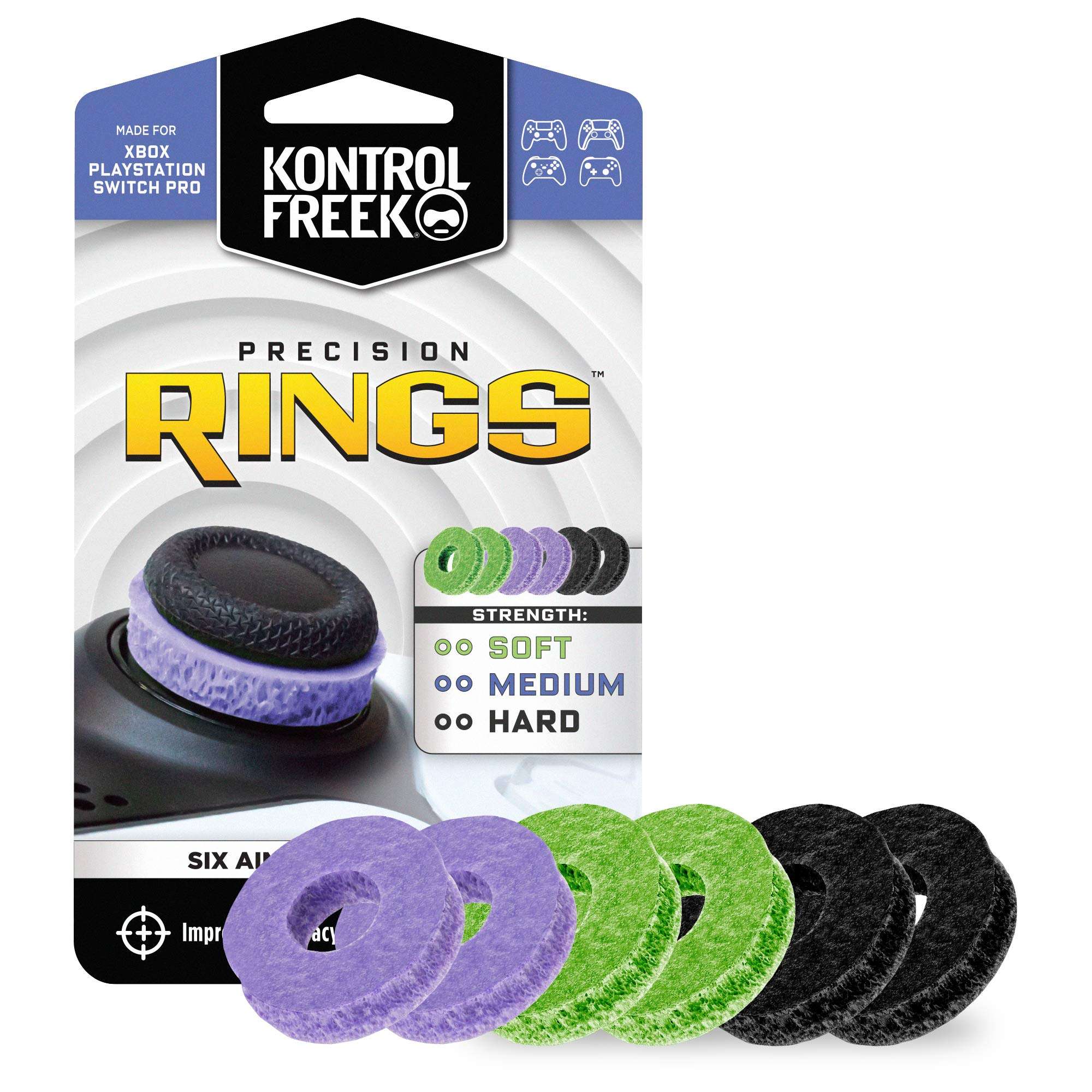 KontrolFreek Precision Rings | Aim Assist Motion Control for Playstation 4 (PS4), PS5, Xbox One, XBX, Switch Pro & Scuf Controller (Black/Purple/Green) - Image 1