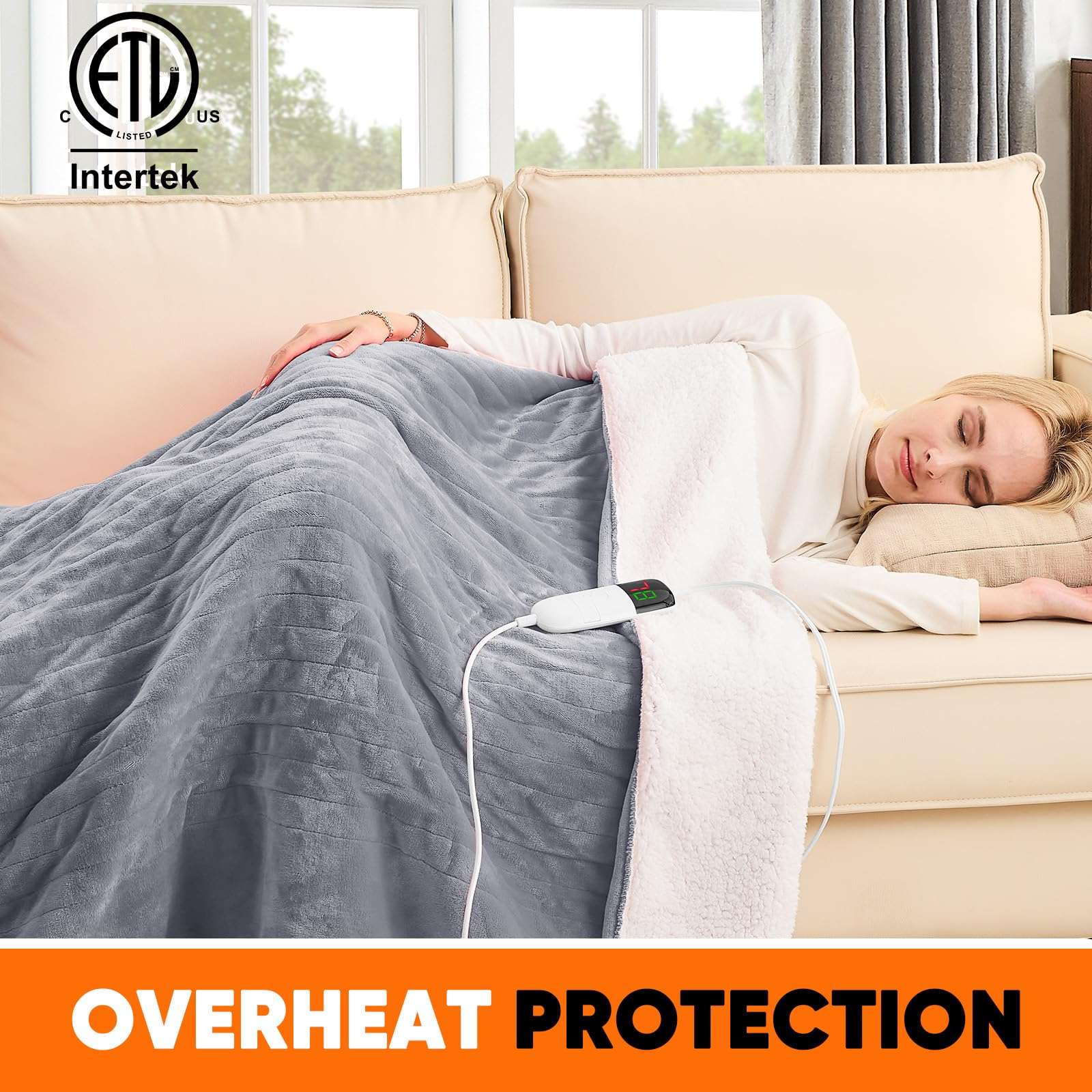 greenoak Heated Blanket Electric Throw 50"X60", Heating Blanket with 10 Heat Levels 8 Hours Auto-Off Overheat Protection, Fall & Winter Lap Office Chair Blanket Dorm Room, Grandma Gift,ETL Misty Grey - Image 3