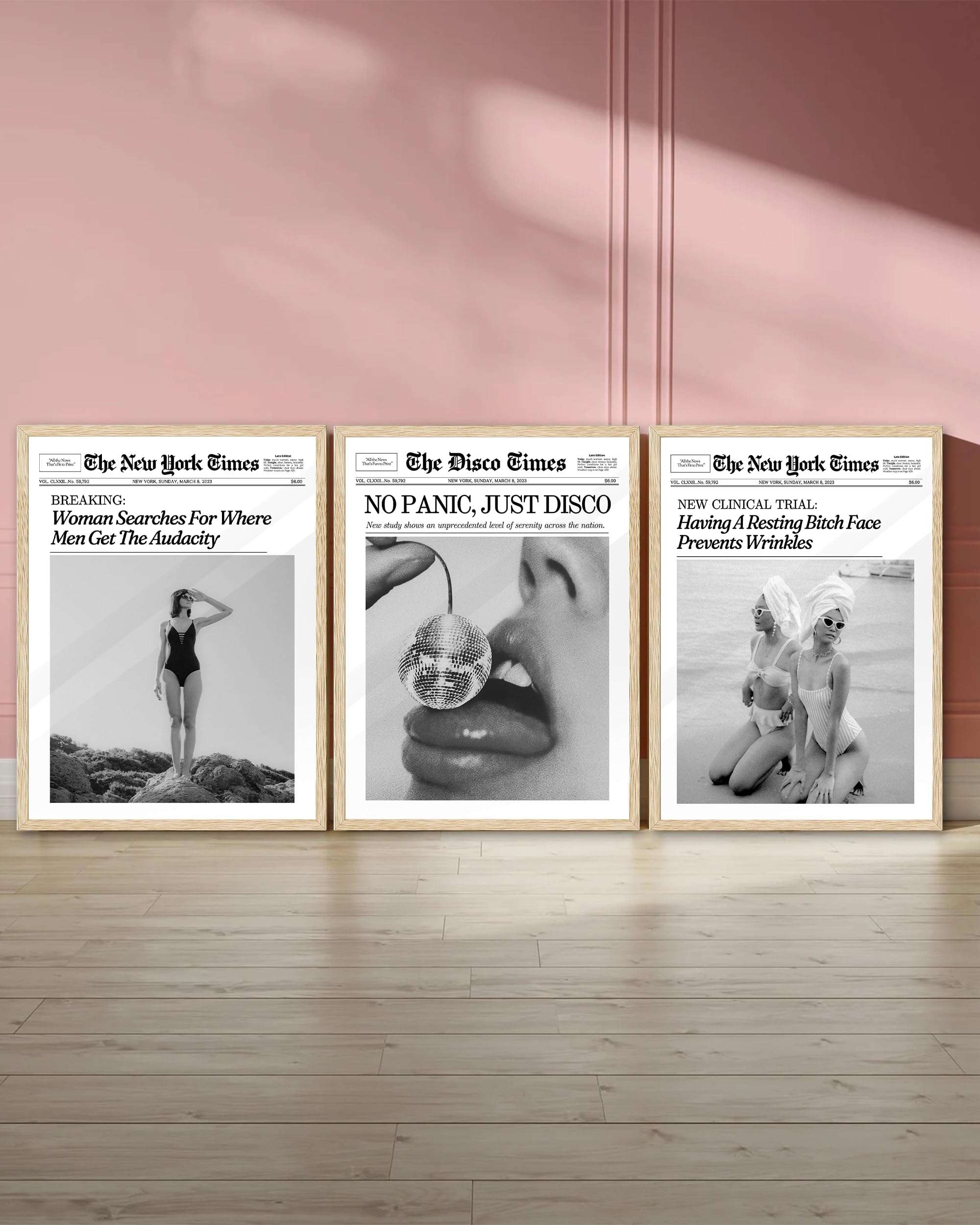 iHery Natural OAK Wood Framed Trendy NewsPaper Wall Art,12x16in Canvas Wall Art,Retro Vintage Magazine Headline News,Woman Searches For Where Men Get The Audacity,Dorm Bedroom Home Décor 1Pack - Image 6