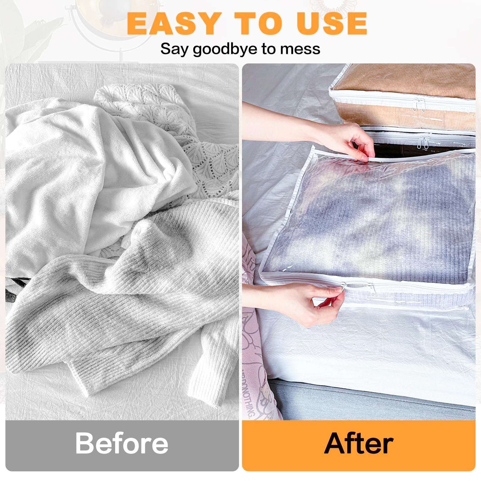 Heonay Clear Zippered Storage Bags Plastic Sweater Storage Bags with Zipper 6 Packs Clothing Organizer for Blankets Linen Sweater Bed Sheet Quilt Clothes Pillow (15.7 x 13.8 x 3.9 Inch) - Image 6