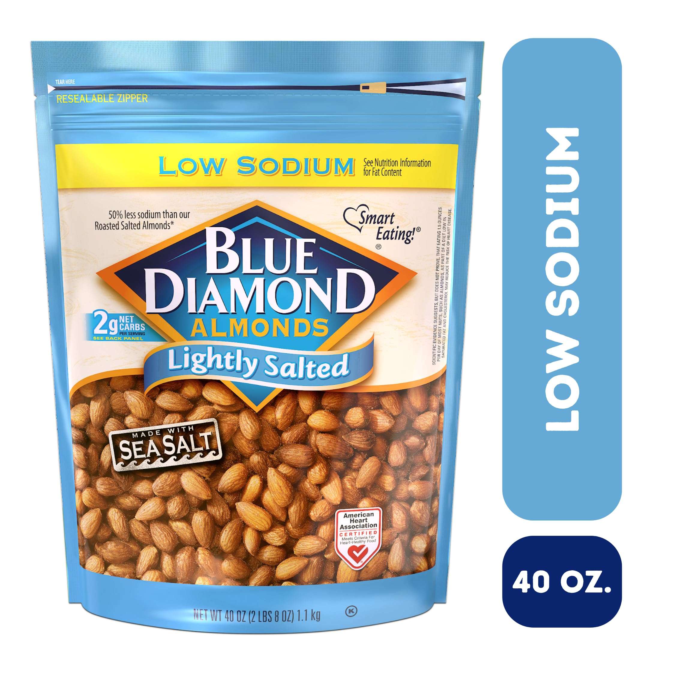 Blue Diamond Almonds Low Sodium Lightly Salted Snack Nuts, 40 Oz Resealable Bag (Pack of 1) - Image 2