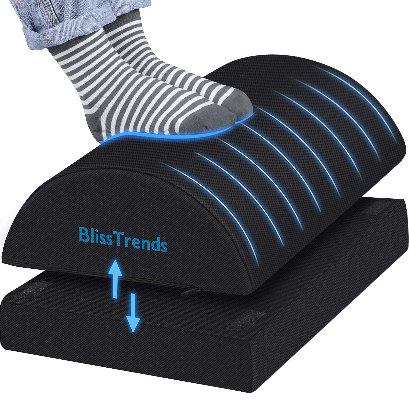 BlissTrends Foot Rest for Under Desk at Work-Versatile Foot Stool with Washable Cover-Comfortable Footrest with 2 Adjustable Heights for Car,Home and Office to Relieve Back,Lumbar,Knee Pain-Black - Image 1