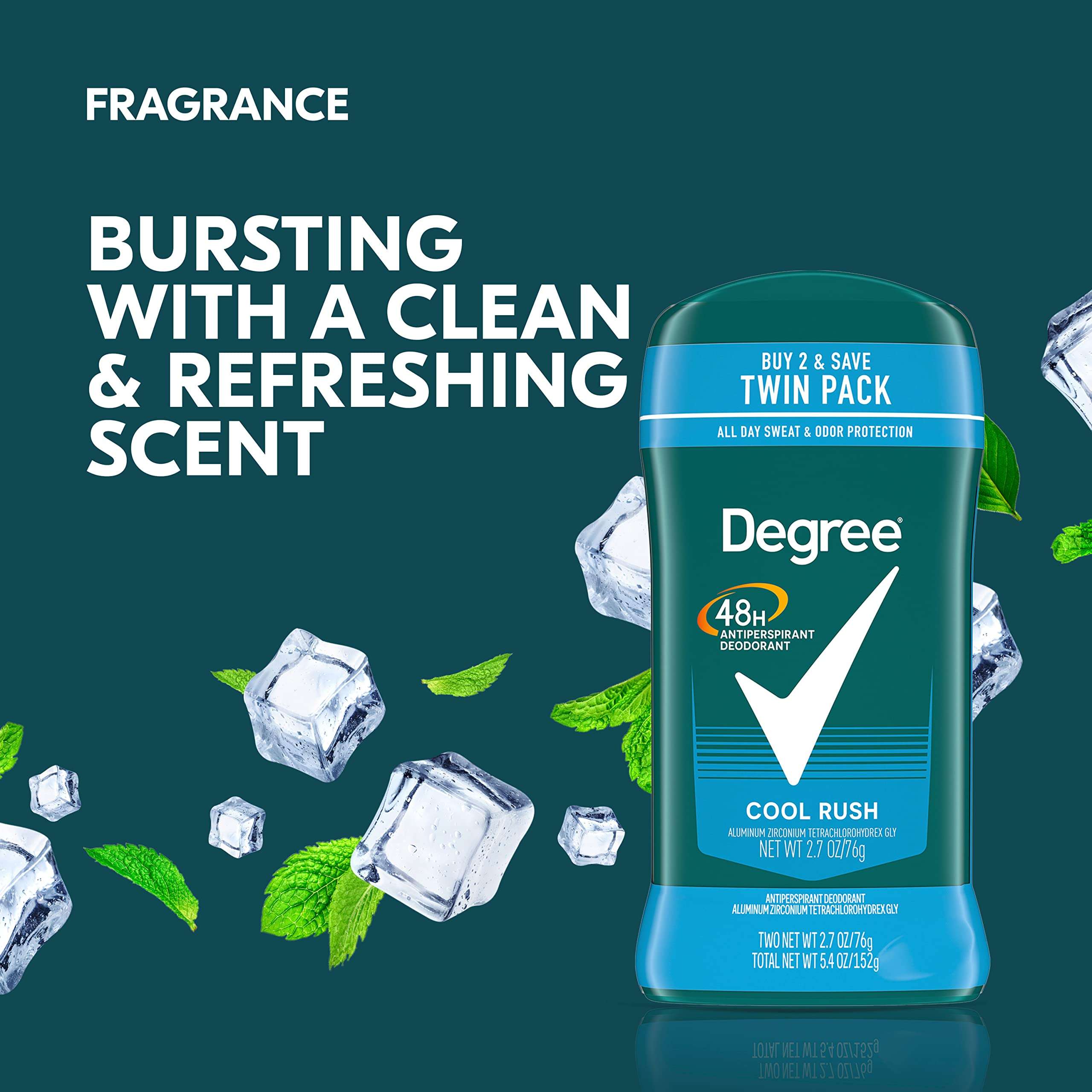 Degree Men Original Antiperspirant Deodorant Cool Rush Twin Pack 48-Hour Sweat & Odor Protection Antiperspirant For Men 2.7 oz - Image 8