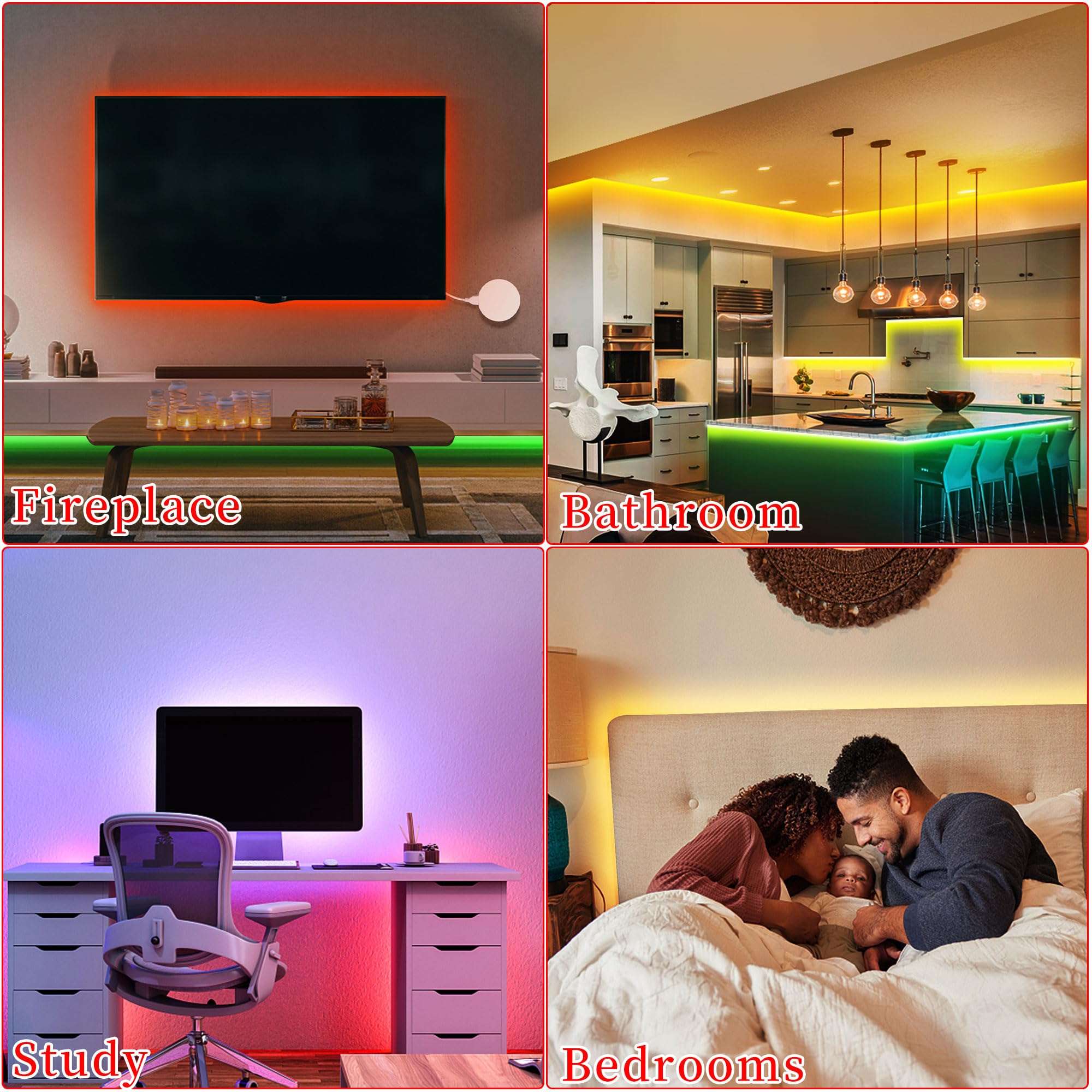 QZYL LED Lights for Bedroom, 25FT RGB LED Strip Lights with 44 Keys IR Remote, Smart LED Light Strip with Adhesive Backing Adjustable Brightness App Control for Bedroom Party Decoration - Image 6