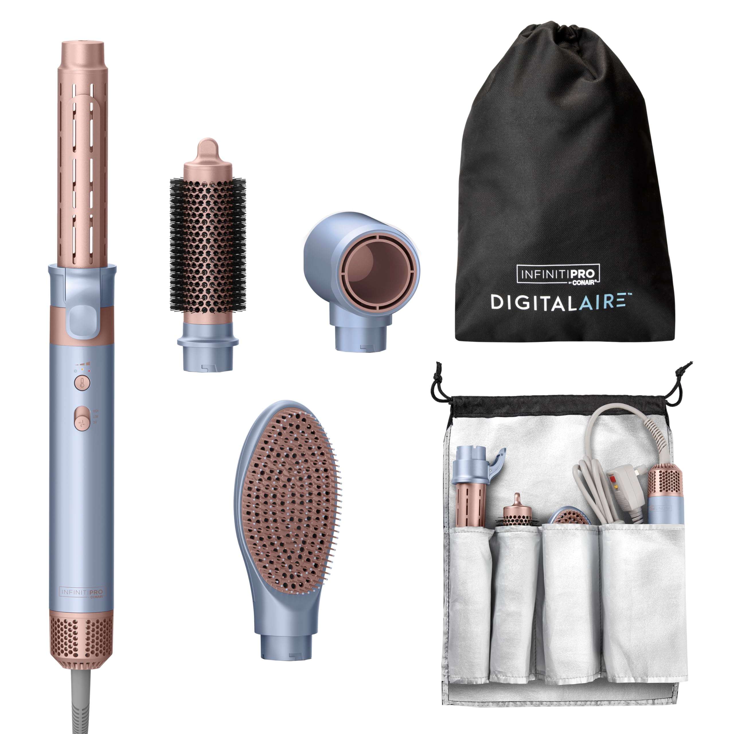 INFINITIPRO by CONAIR DigitalAIRE Multi Hair Styler, Air Styling System for Curls, Waves, Blowouts & Volume, 4 Attachments to Personalize Your Look Plus Storage Bag, Light Blue - Image 1