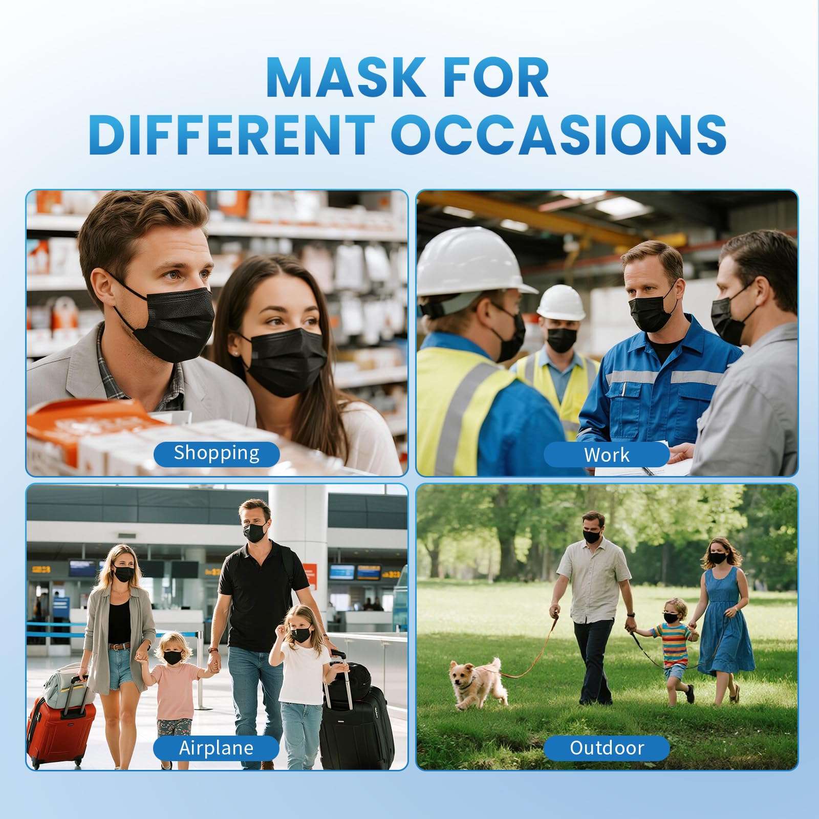 Borje Disposable Face Mask, 100 PCS Black Masks, 3 Ply Protection Face Masks - Image 7
