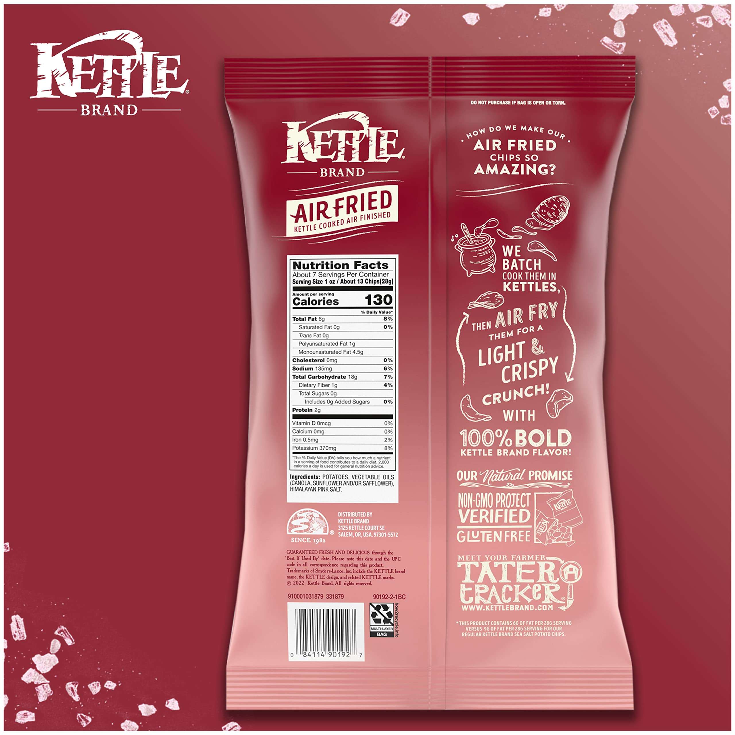 Kettle Brand Potato Chips, Air Fried Himalayan Salt Kettle Chips, 6.5 Oz Bag - Image 6