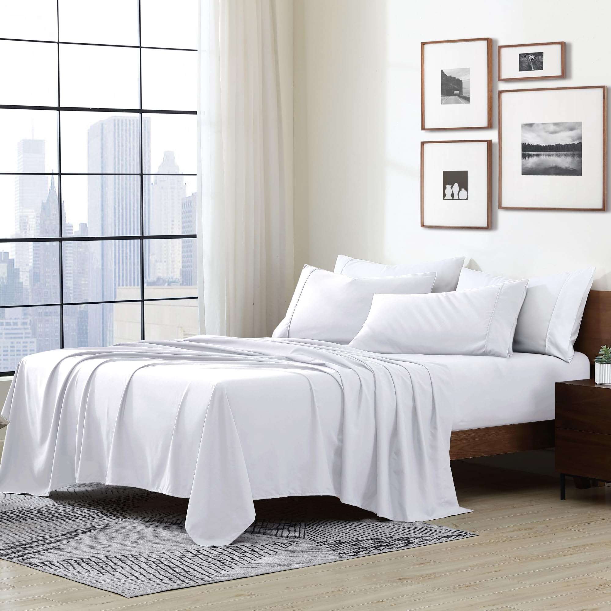 Cathay Home Essentials Ultra Soft Hypoallergenic Wrinkle Resistant Double Brushed Microfiber Bedding Sheet Set, White, King - Image 2