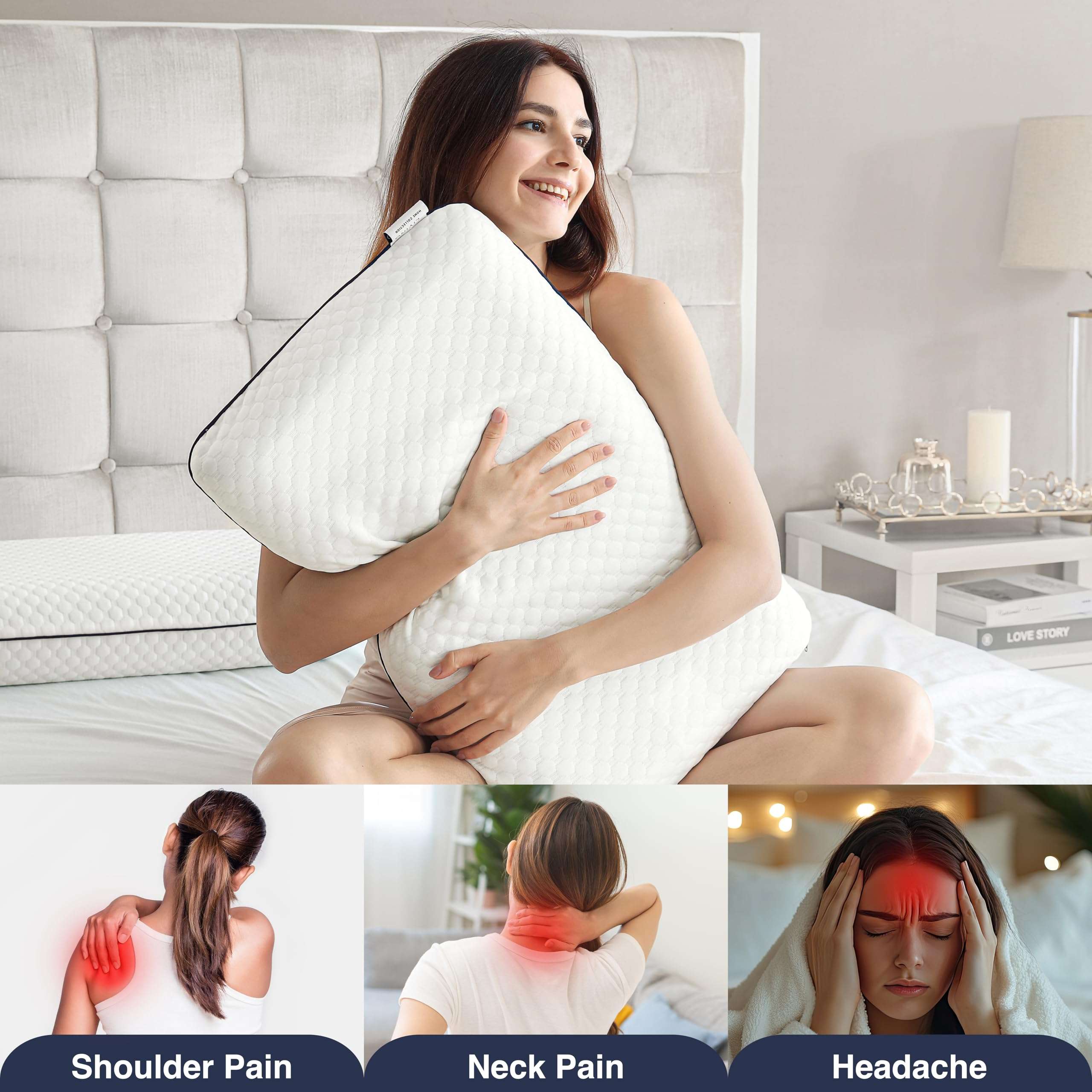 Casual Living Memory Foam Pillow Queen Size Bed 1-Pack with Hypoallergenic Removable Washable Cover for Back Stomach and Side Sleepers for Dorm Essentials, 16-inch x 29-inch, White - Image 5
