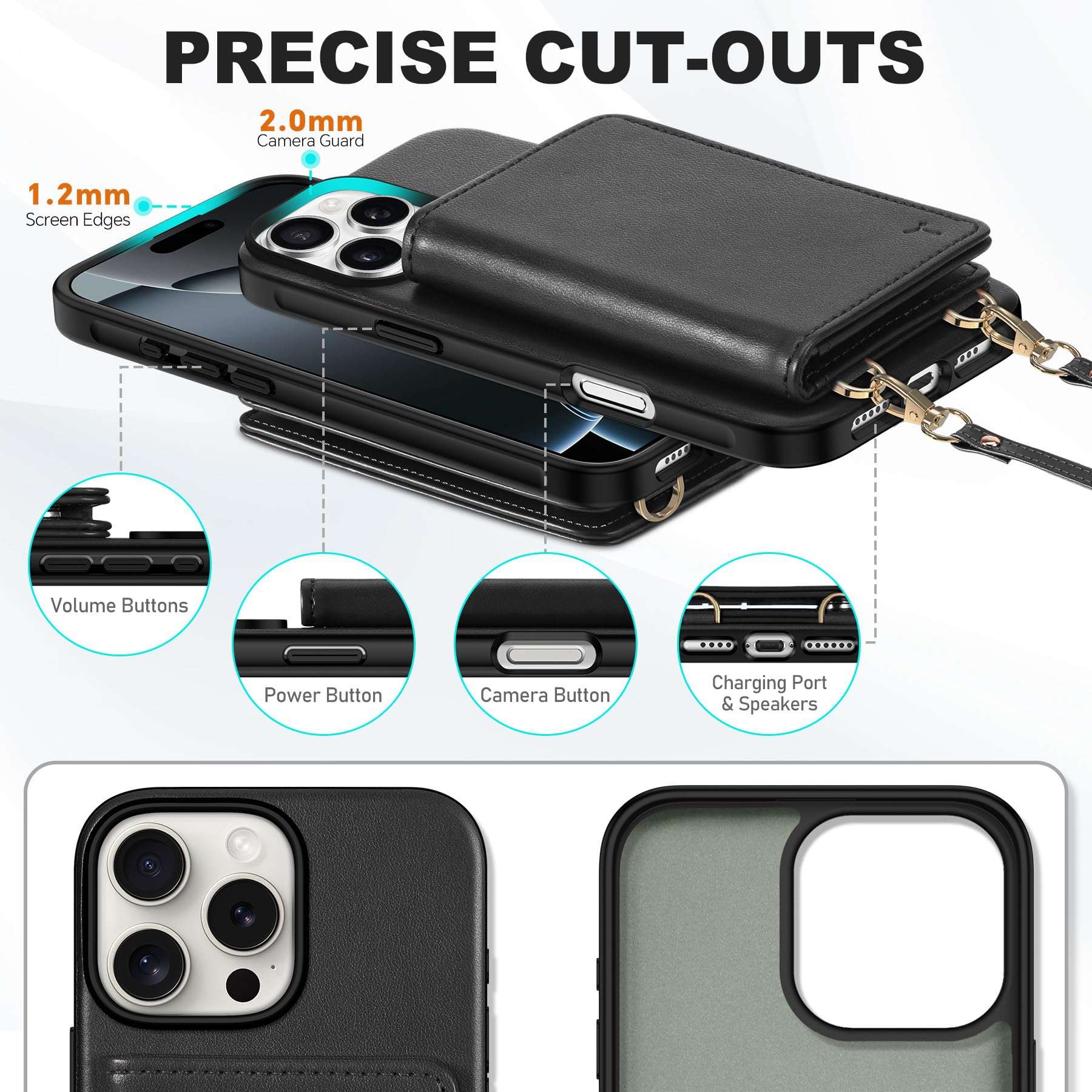 TUCCH Crossbody Wallet Case for iPhone 16 Pro Max (6.9"), RFID Blocking [6 Card Slots][Detachable Adjustable Lanyard], Magnetic Wallet PU Leather Shockproof Phone Cover for iPhone 16 Pro Max, Black - Image 8