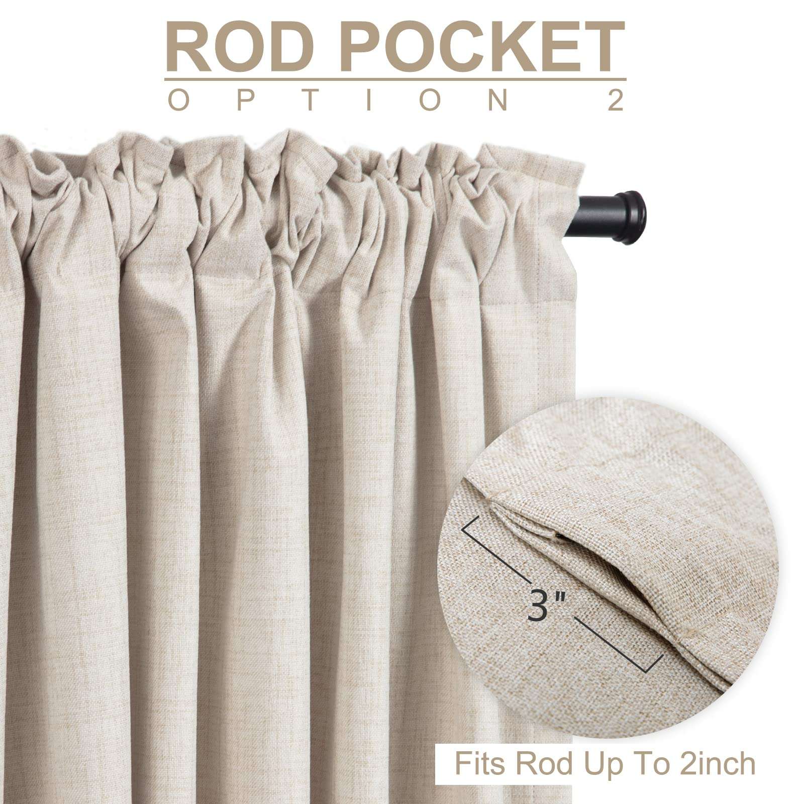 100% Blackout Shield Linen Blackout Curtains for Bedroom 108 Inches Long, Back Tab/Rod Pocket Living Room Drapes, Thermal Insulated Blackout Curtains 2 Panels Set, 50" W x 108" L,Cream - Image 4