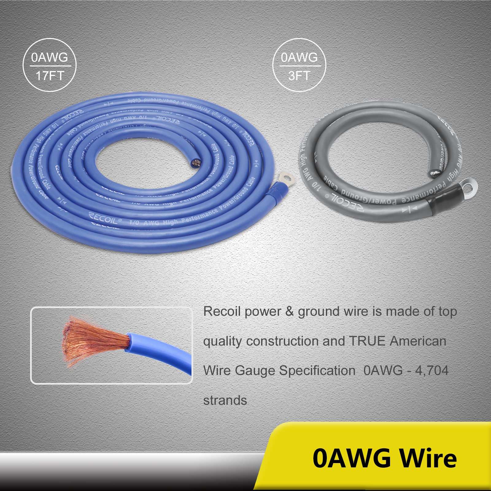 Recoil RCK0D True 1/0 Gauge Car Audio Dual Amplifiers CCA Wiring Installation Kits with OFC RCA Cable - Image 4
