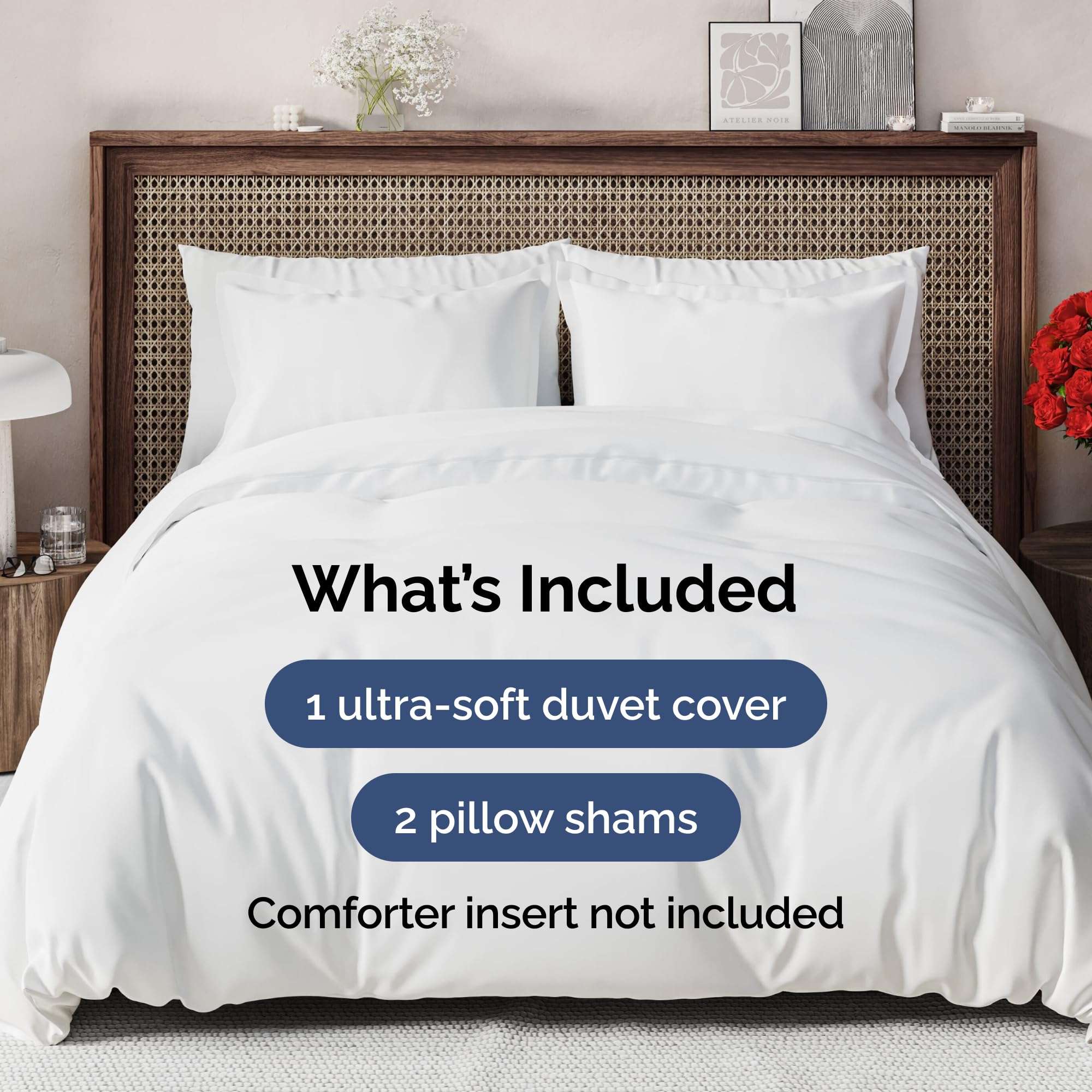 Duvet Cover Queen Size Set - Extra Soft Queen Size Duvet Cover 90 x 90 with 2 Pillow Shams - Hotel Luxury, Easy Care and Fade Free with Zipper Closures & Ties - Comfy, Breathable Bedding Set (White) - Image 2