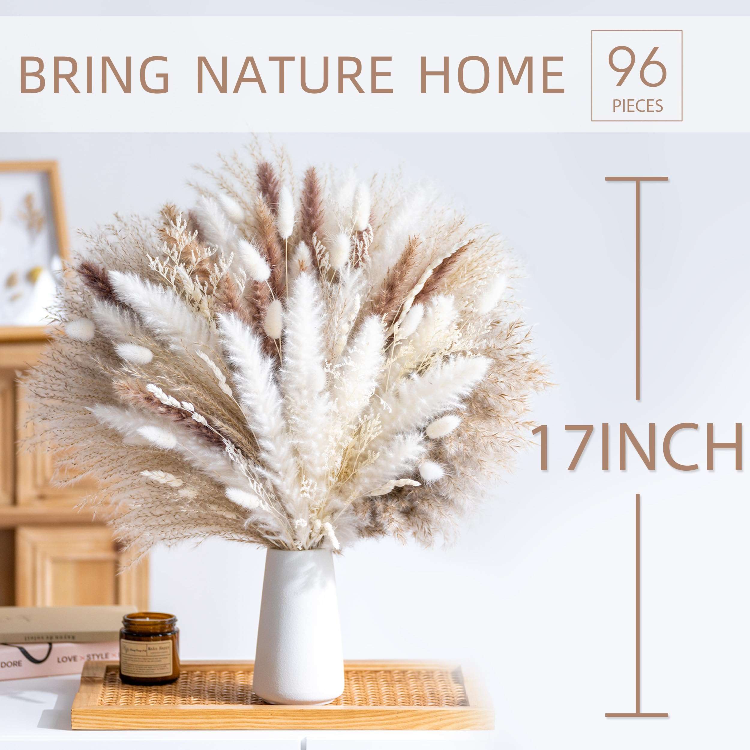 96PCS Natural Dried Pampas Grass Boho Home Decor Bouquet Phragmites Dried Flowers Bouquet for Wedding Floral Arrangements Home Decorations (96PCS) - Image 2