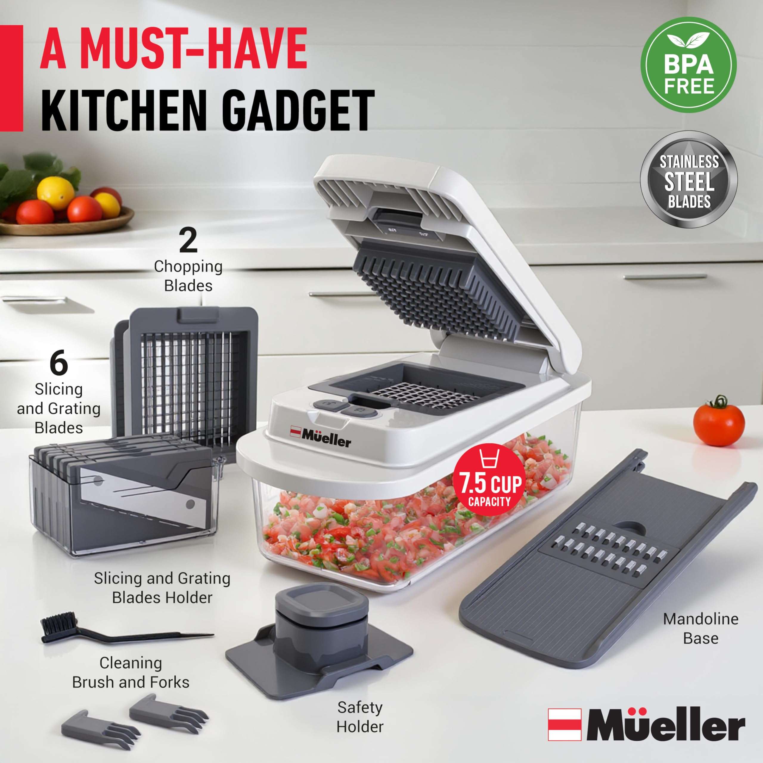 Mueller The Real Original Pro Chopper since 2013 Vegetable Chopper Mandoline Slicer, 8 Blade Food Veggie Chopper Onion Vegetable Cutter with Container, Kitchen Gadgets & Essentials, (10 in 1) - Image 8