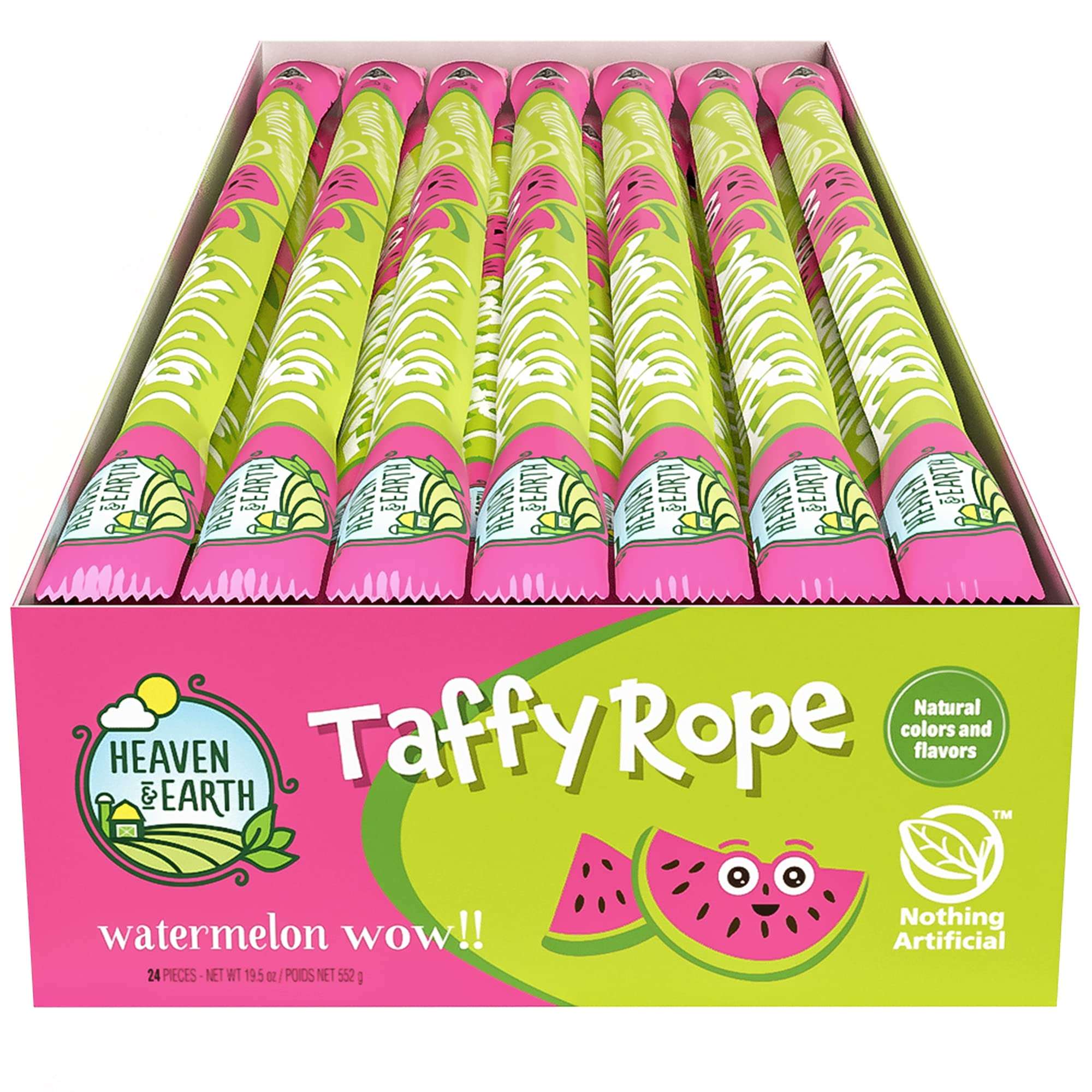 Heaven & Earth Watermelon Wow Taffy Rope 19.5oz (24 Pack) | Made with Natural Colors & Flavors, No High Fructose Corn Syrup, Gluten Free, Nothing Artificial, Kosher, Wonderfully Delicious! - Image 1