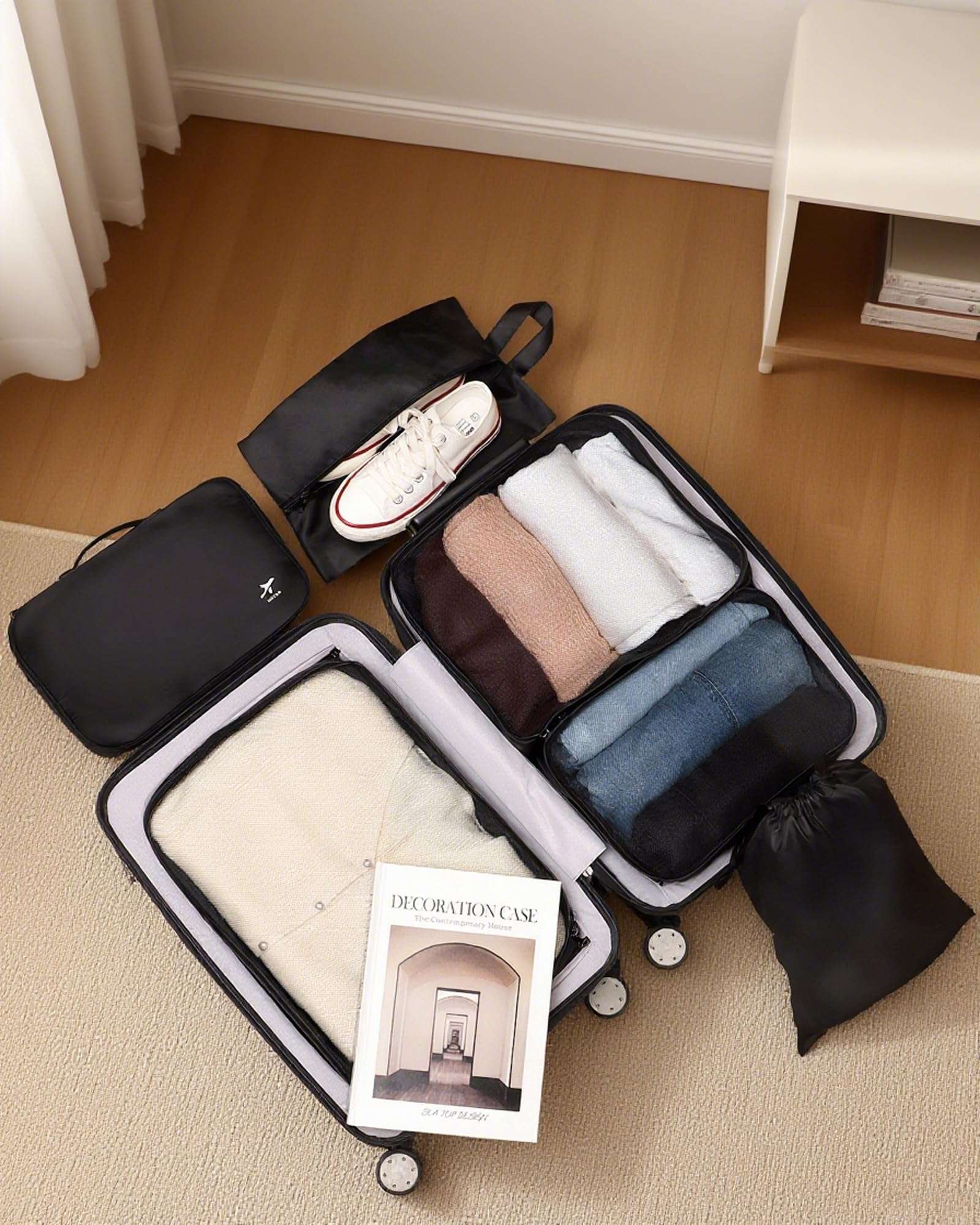 HOTOR Packing Cubes for Suitcases - 8 Pieces, Light Packing Cubes for Travel, Premium Suitcase Organizer Bags Set, Space-Saving Luggage Organizers, Travel Accessories and Essentials, Black - Image 2
