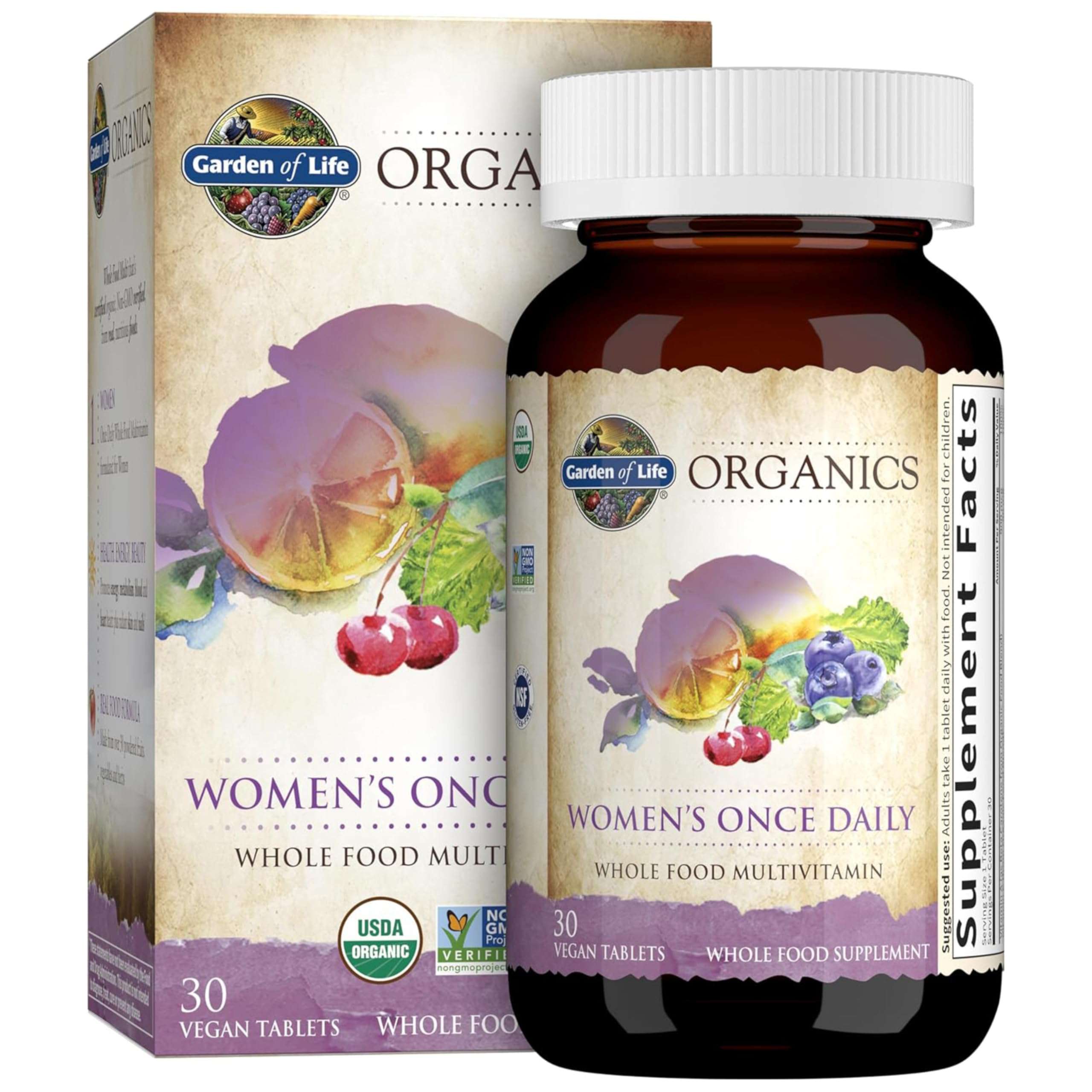 Garden of Life Organics Multivitamin for Women - Women's Once Daily Multi - Whole Food Multi with Iron, Biotin, Vegan Organic Womens Multivitamin for Health, Energy Hair Skin and Nails, 30 Tablets - Image 1