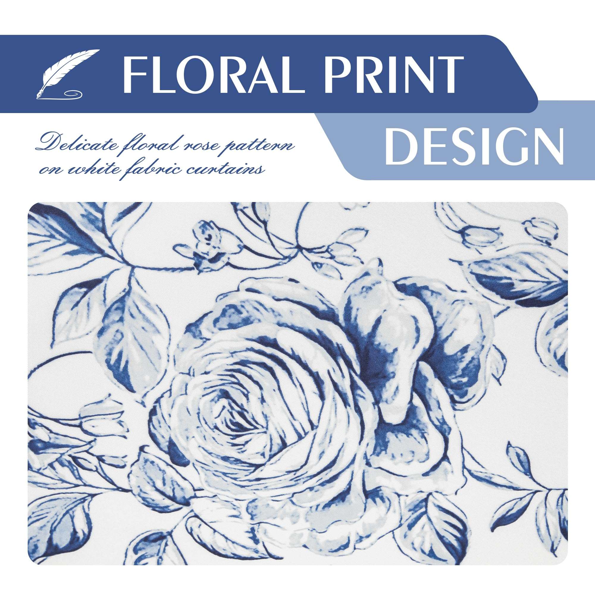 Beauoop Floral Curtains 84 Inches Long 2 Panels for Bedroom Living Room Blue Rose Flower Patterned Farmhouse Light Filtering Room Darkening Privacy Grommet Top Window Treatments Drapes, 50X84 - Image 5