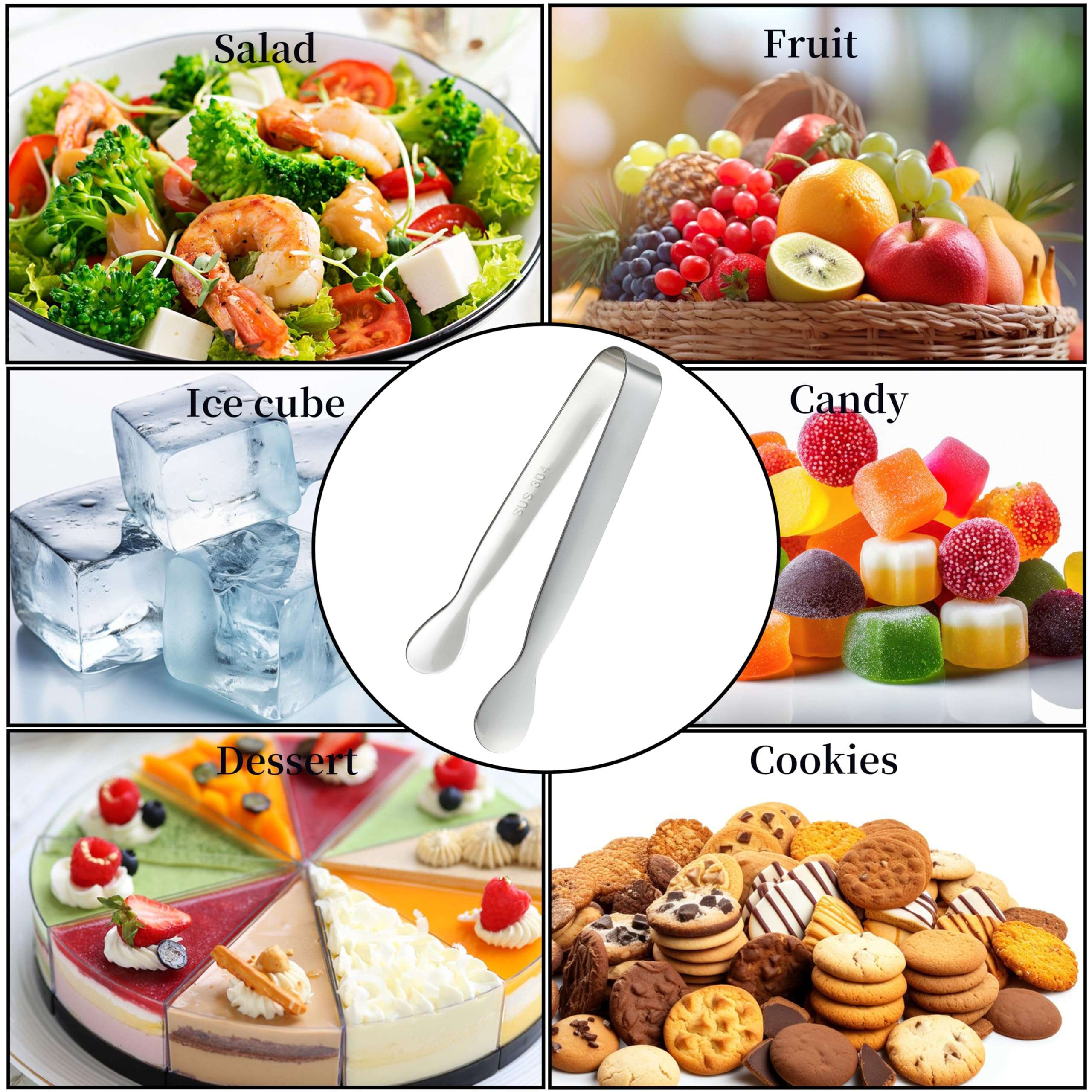 6PCS Mini Small Tiny Tongs, 4.25Inch Kitchen Metal Stainless Steel Small Tongs for Serving Food, Ice, Salad, Toaster, Desserts, Appetizers and Charcuterie Board (6 Pack, Silver) - Image 5