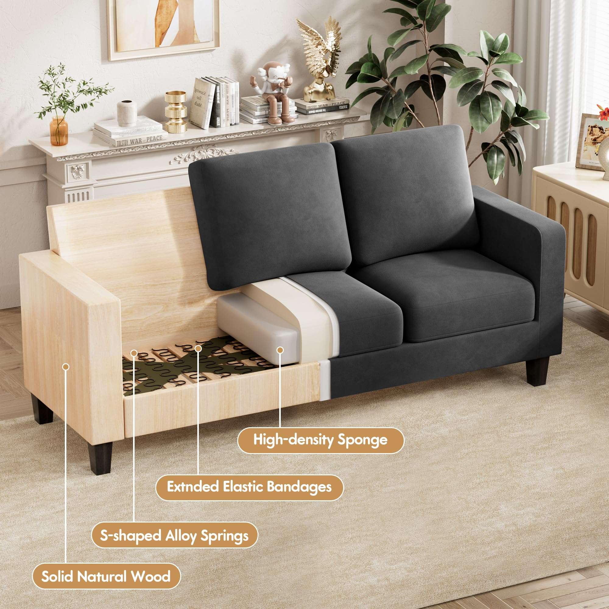 VICTONE Convertible Sectional Sofa Couch, 3 Seat L-Shaped Sofa with Linen Fabric Ottoman Small Couch for Small Apartments, Living Room and Office (Linen Fabric, Dark Gray) - Image 6