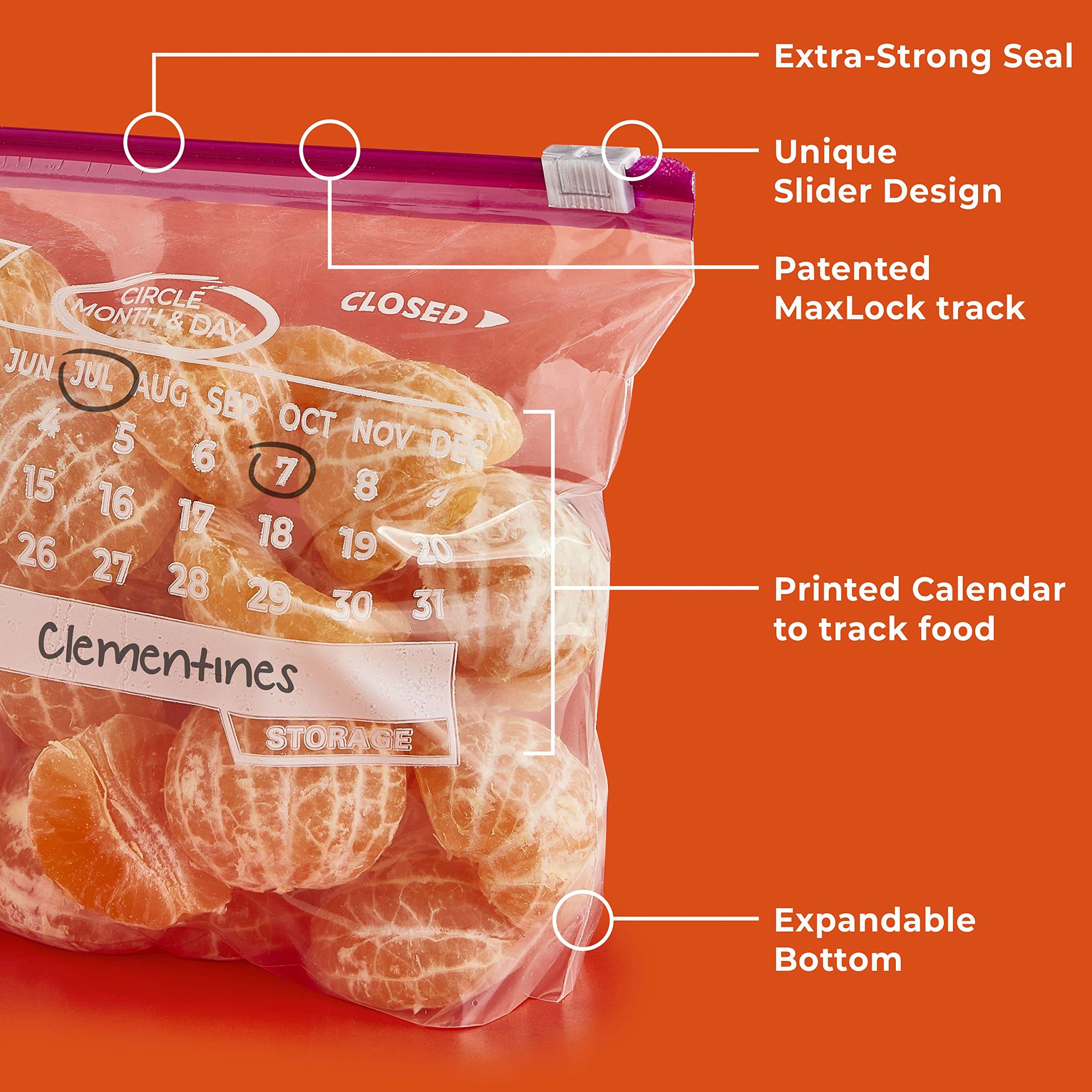 Hefty Slider Calendar Storage Bags, Quart Size, 40 Count (Pack of 4), 160 Total - Image 4