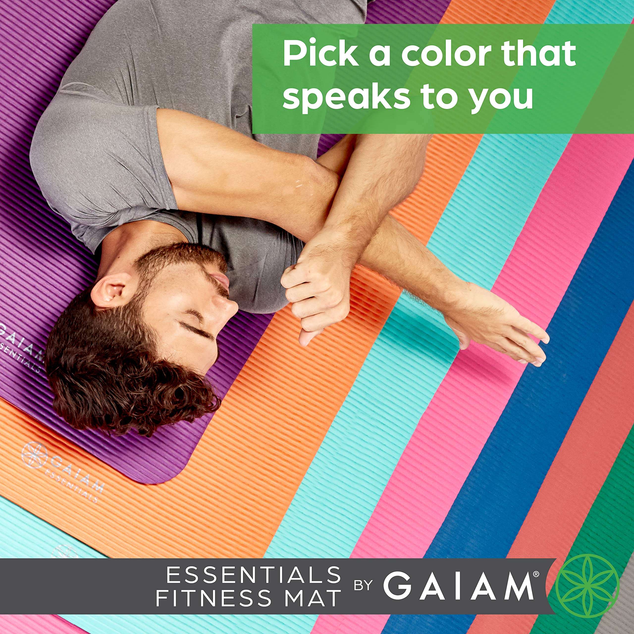 Gaiam Essentials Thick Yoga Mat Fitness & Exercise Mat with Easy-Cinch Carrier Strap,72"L X 24"W X 2/5 Thick, 10mm - Image 2