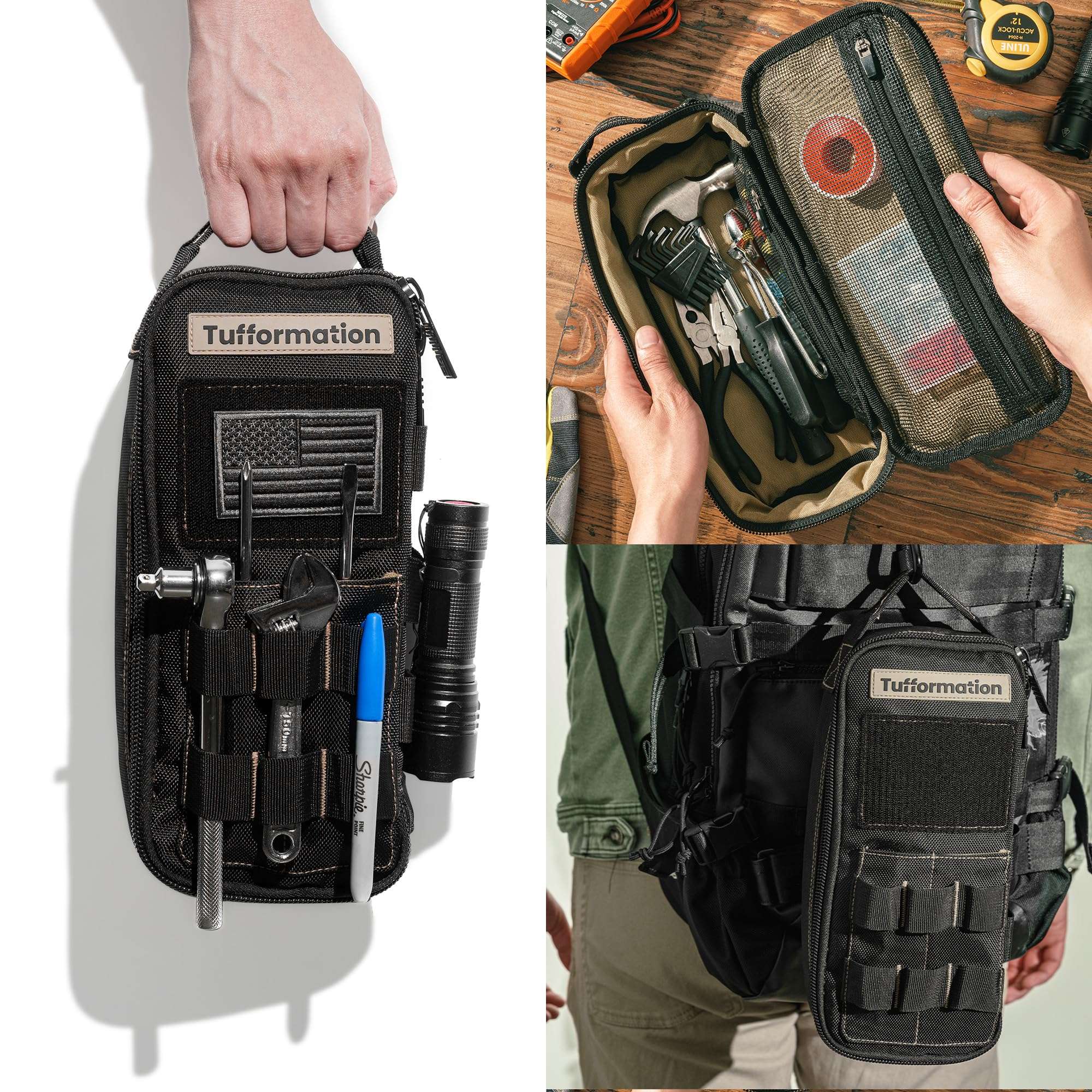 Tufformation Heavy Duty Small Tool Bag Pouch Portable Utility Organizer Case with Zipper Handle. Perfect for EDC, Motorcycle, Road Bike, Electricians & More - Image 3