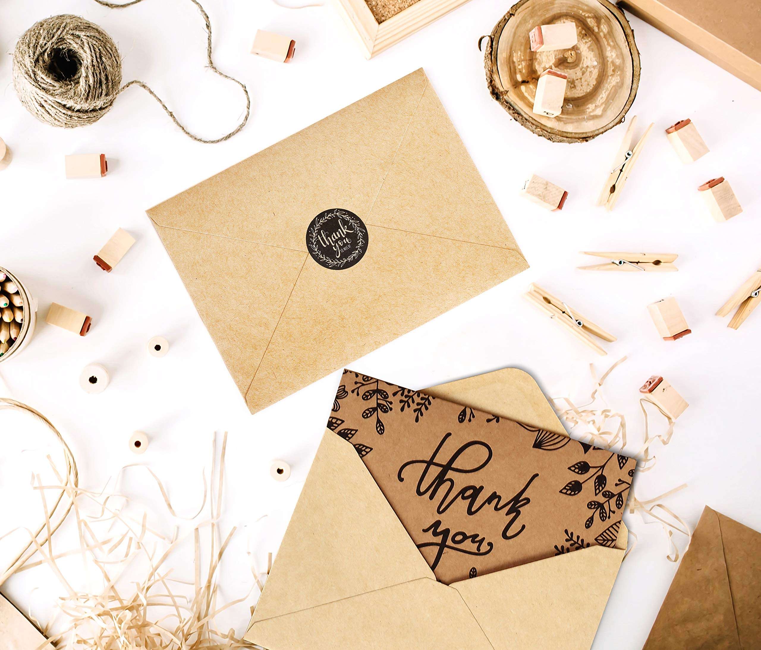 caqpo Thank You Cards With Envelopes - 160 Sets Premium Kraft Thank You Cards Bulk - TY Notes with 8 Graceful Designs - Floral Card for Celebration, Wedding, Baby & Bridal Shower 4x6 - Image 9