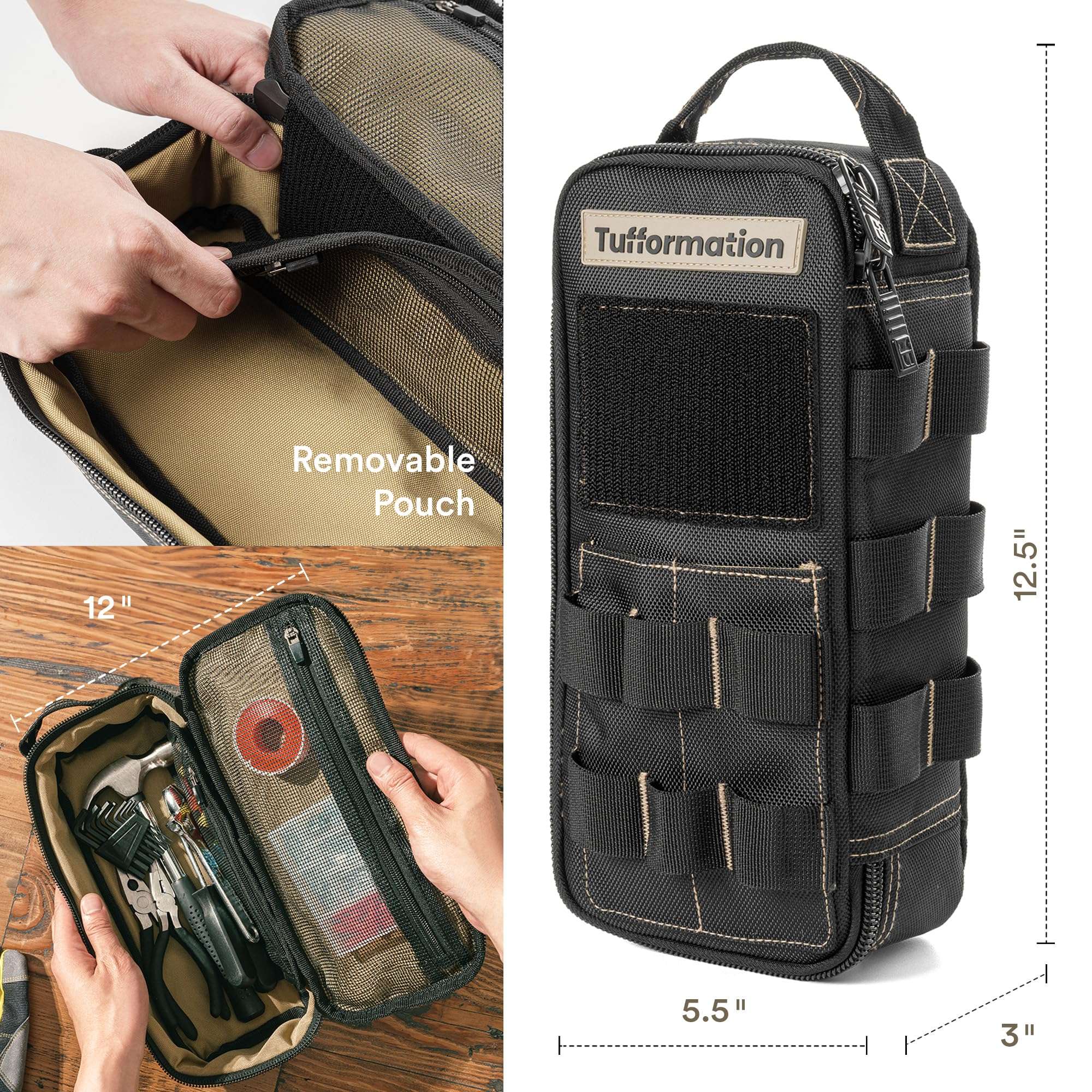 Tufformation Heavy Duty Small Tool Bag Pouch Portable Utility Organizer Case with Zipper Handle. Perfect for EDC, Motorcycle, Road Bike, Electricians & More - Image 2