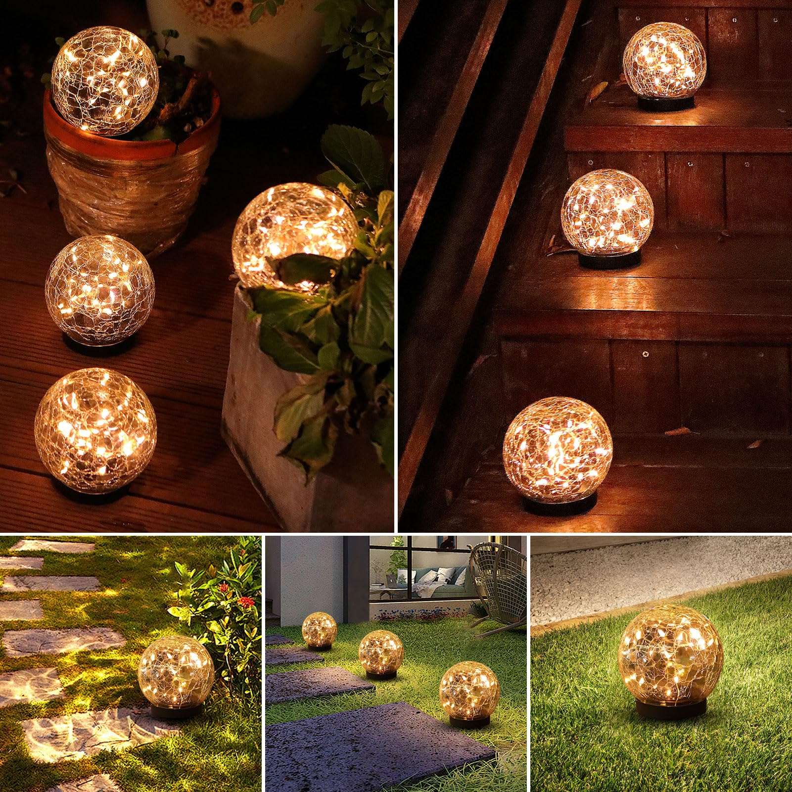 MLKNK Solar Globe Lights Outdoor Waterproof-Solar Balls-Solar Garden Lights-Orbs for Outside 4 Pack Cracked Glass Ball for Lawn Patio Yard Backyard Decorations - Image 7