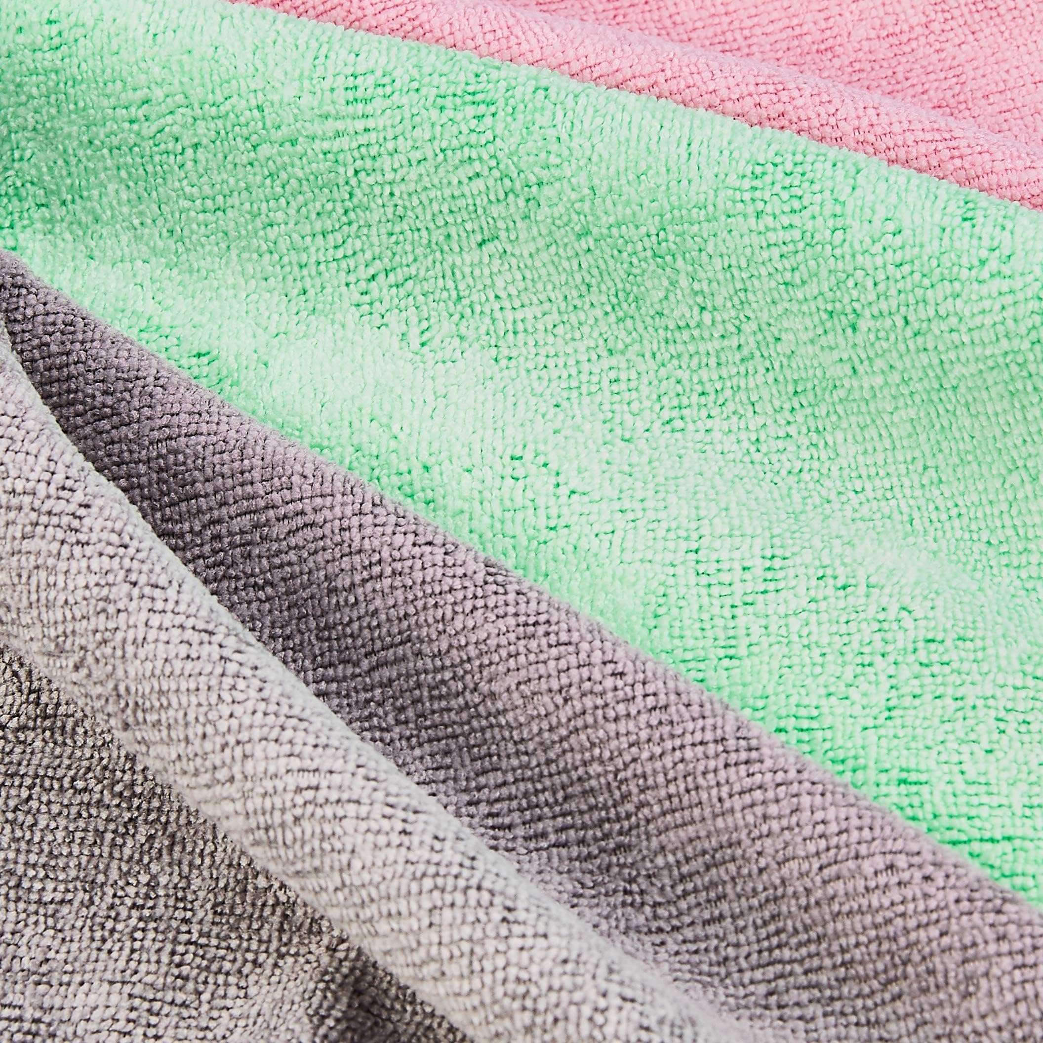 Amazon Basics Microfiber Cleaning Cloths, Ultra Soft and Absorbent, Free from Streaks/Lint/Scratch for Cars, 16" x 12", Green/Gray/Pink, 24-Pack - Image 3
