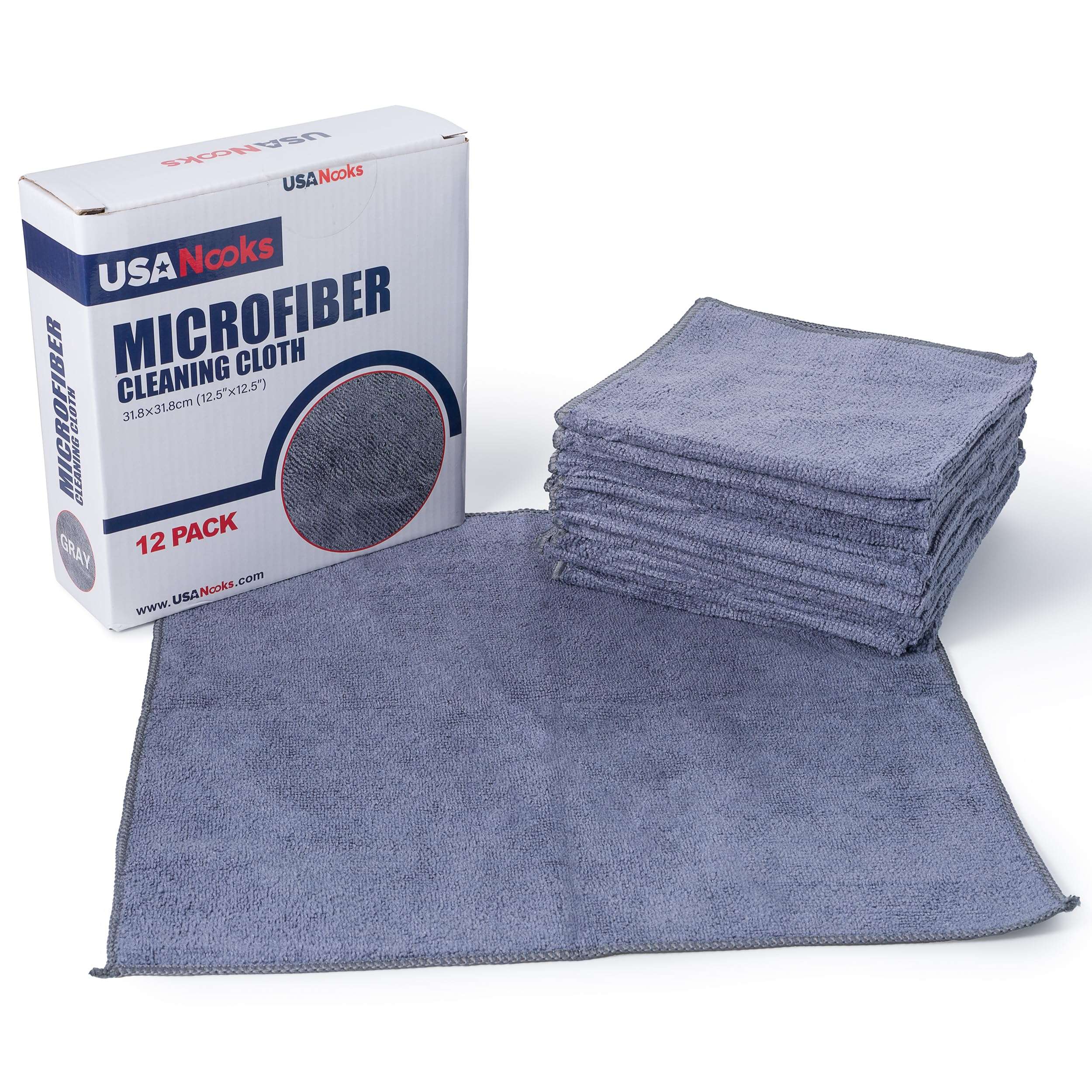 USANOOKS Microfiber Cleaning Cloth Grey - 12 Pcs (12.5"x12.5") - High Performance - 1200 Washes, Ultra Absorbent Microfiber Towel Weave Grime & Liquid for Streak-Free Mirror Shine - Car Washing Cloth - Image 3