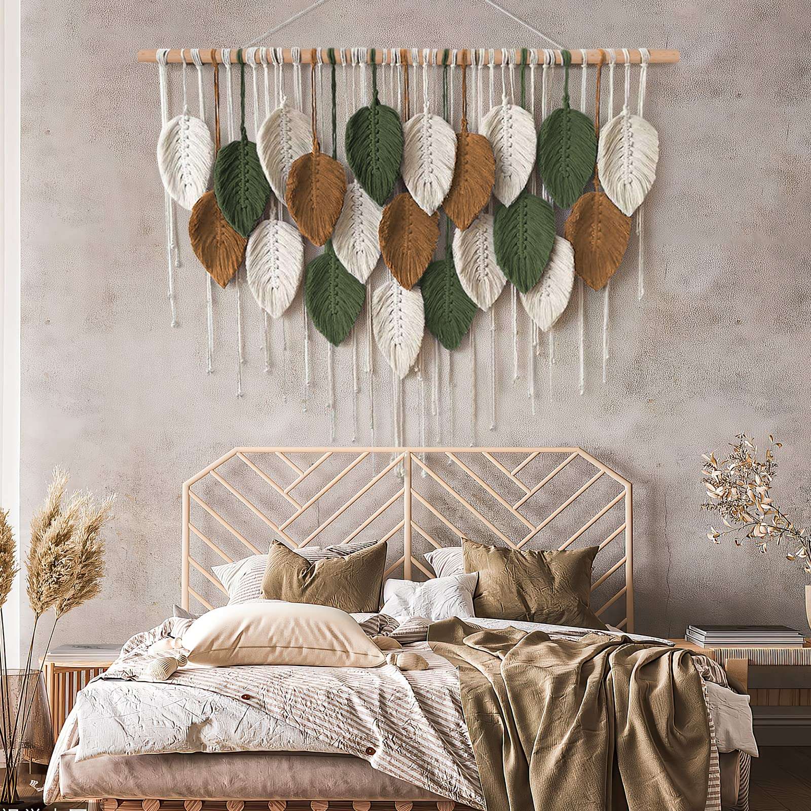 KHOYIME Large Macrame Wall Hanging Boho Woven Tapestry, Chic Home Decor Modern Bohemian Handmade Leaf Feather Wall Art Decorations for Apartment Dorm Living Room Bedroom Nursery Backdrop 39"W X 29.5"L - Image 5