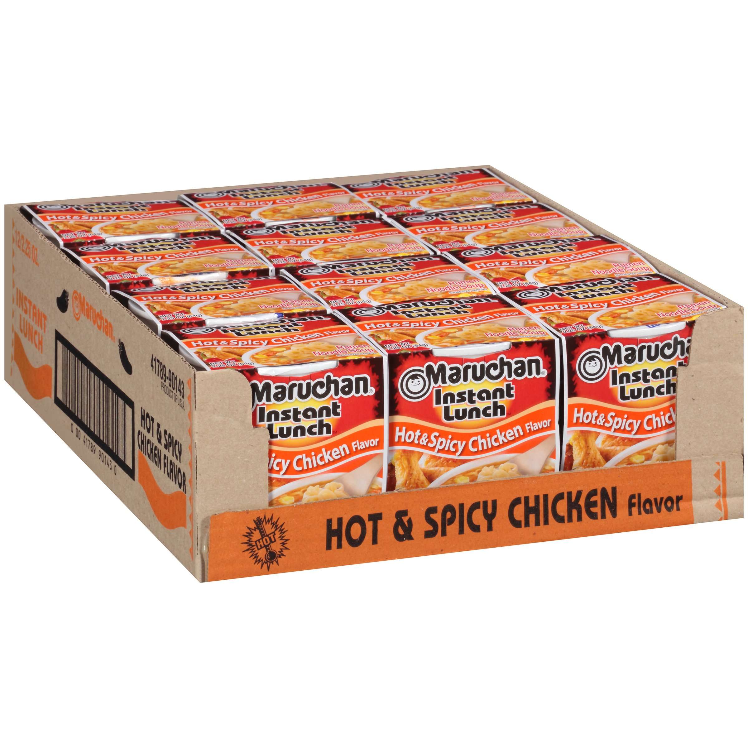 Maruchan Instant Lunch Hot & Spicy Chicken, Ramen Noodle Soup, Microwaveable Meal, 2.25 Oz, 12 Count - Image 1