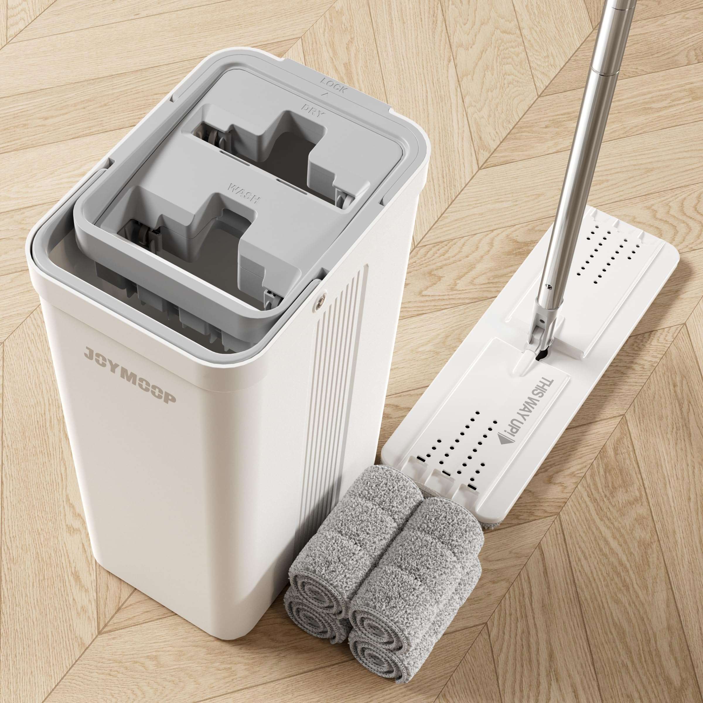 JOYMOOP Mop and Bucket Set with Wringer, Flat Mops for Floor Cleaning, Wall Mop Cleaner with Long Handle, Hardwood Floor Mop with 4 Microfiber Pads - Image 1