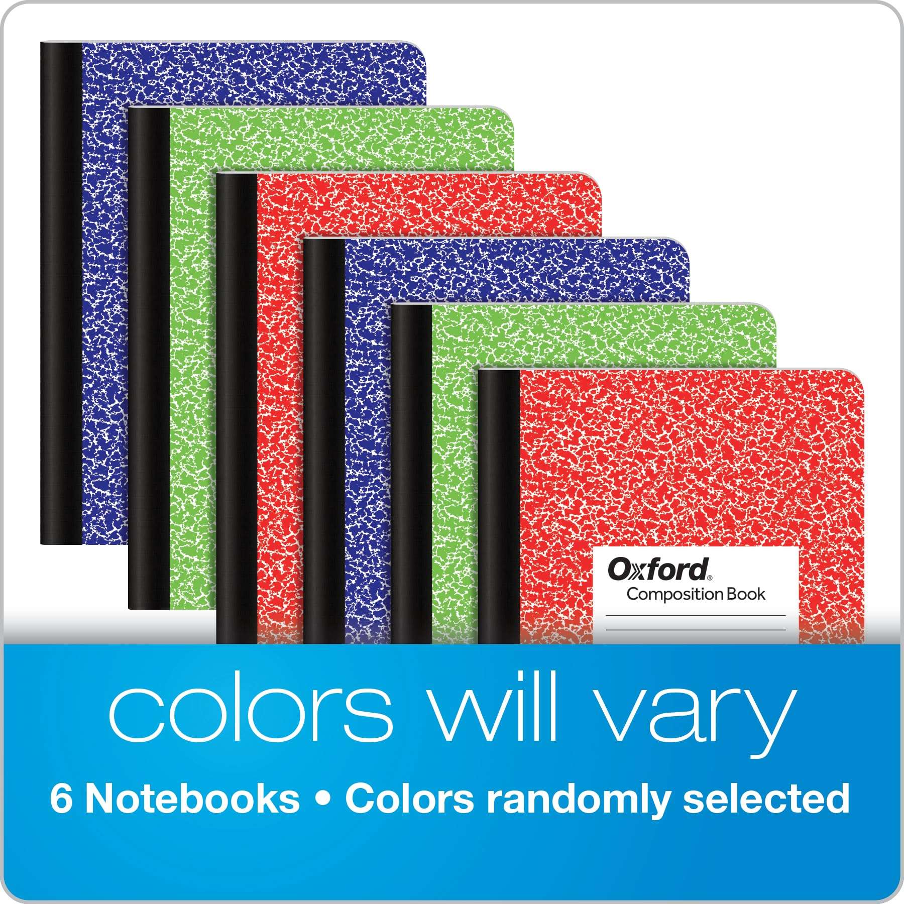 Oxford Composition Notebooks, 6 Pack, Cover Colors Vary, Wide Ruled Paper, 9-3/4 x 7-1/2 Inch School Journals, Assorted Marble Covers, 100 Sheets, per Book (63762) - Image 5
