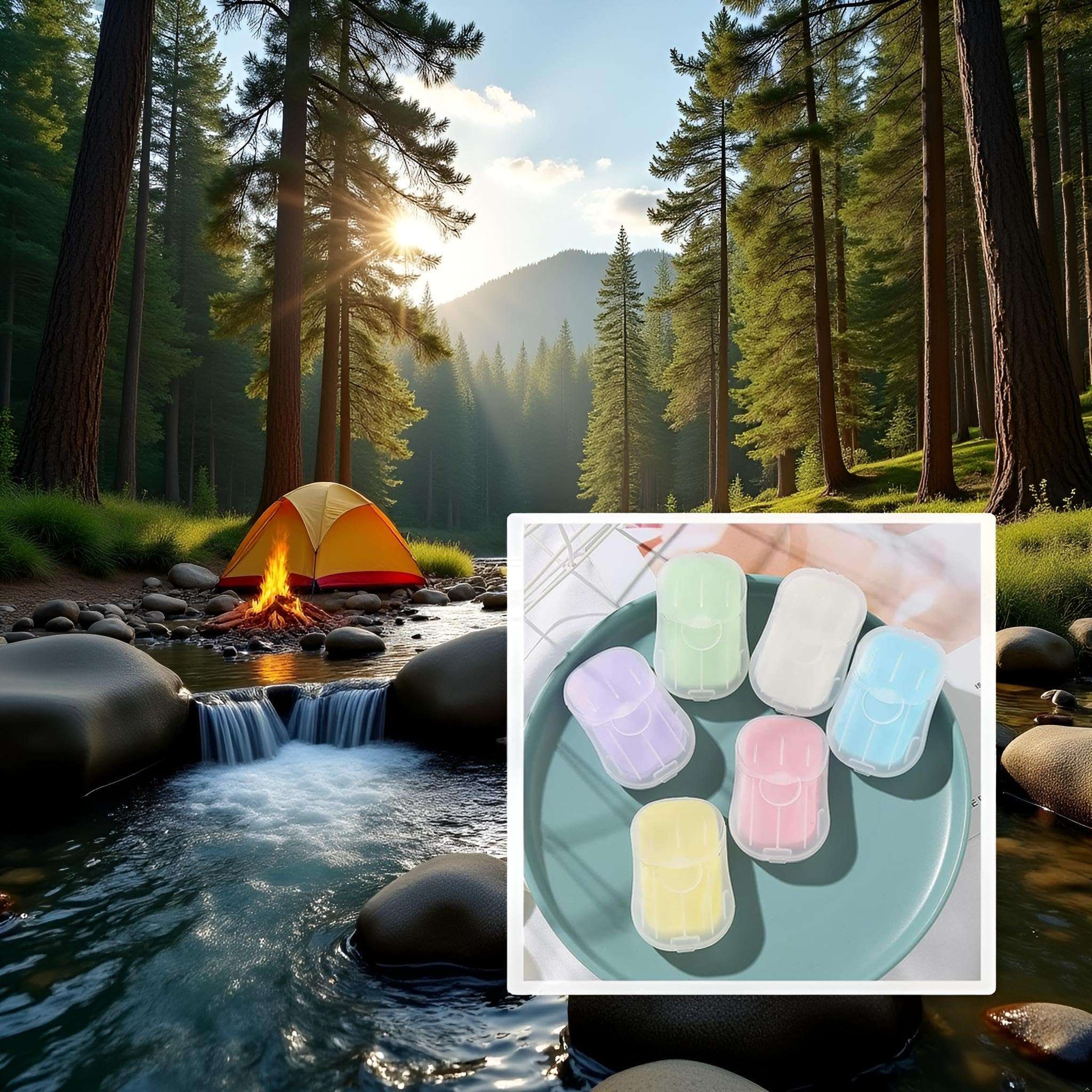 50Pcs Blue Portable Soap Sheets,Water Soluble Hand Washing Bath Scented Paper Camping Soap and Shampoo for Outdoor,Camping Hiking Mini Portable Travel Paper Sheets Disposable Personal Care - Image 2
