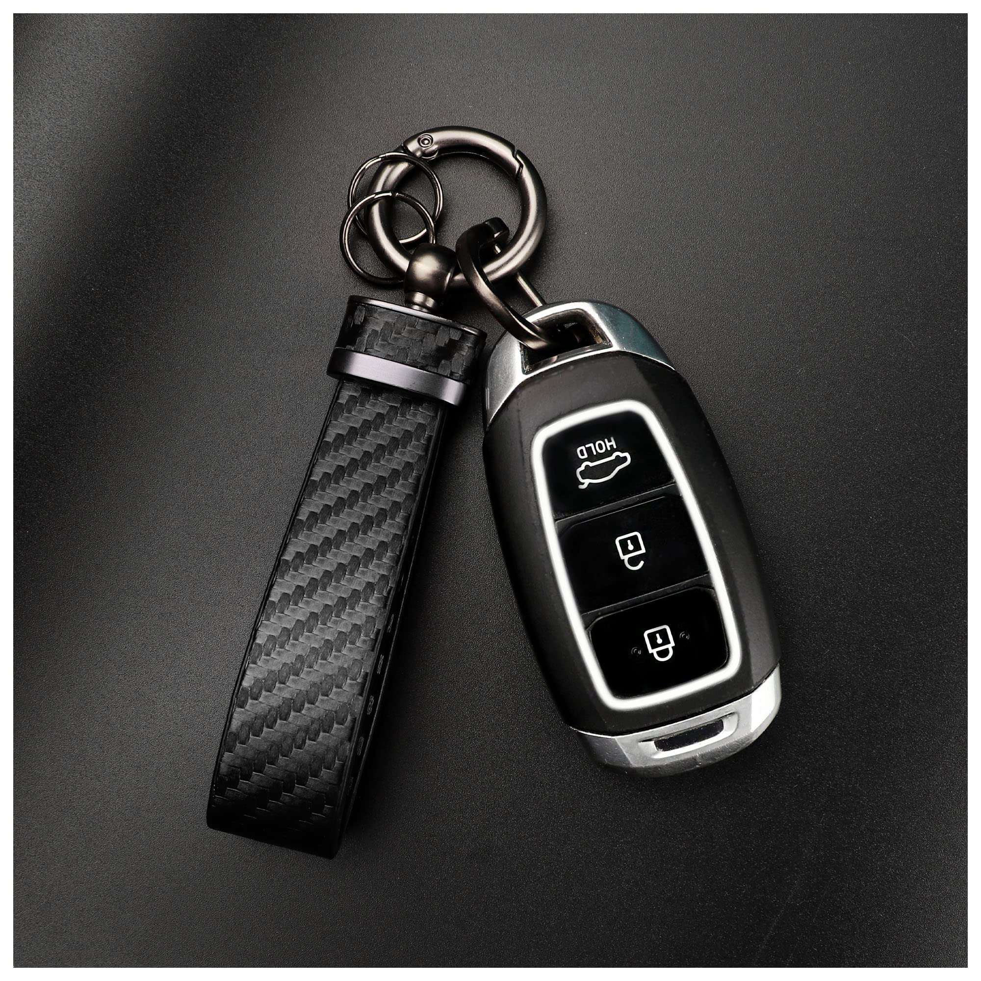 Turcee Leather Car Keychain - Carbon Fiber Interior Key Fob with Anti-Lost D-Ring - Car Accessory Key Ring (Black) - Image 7