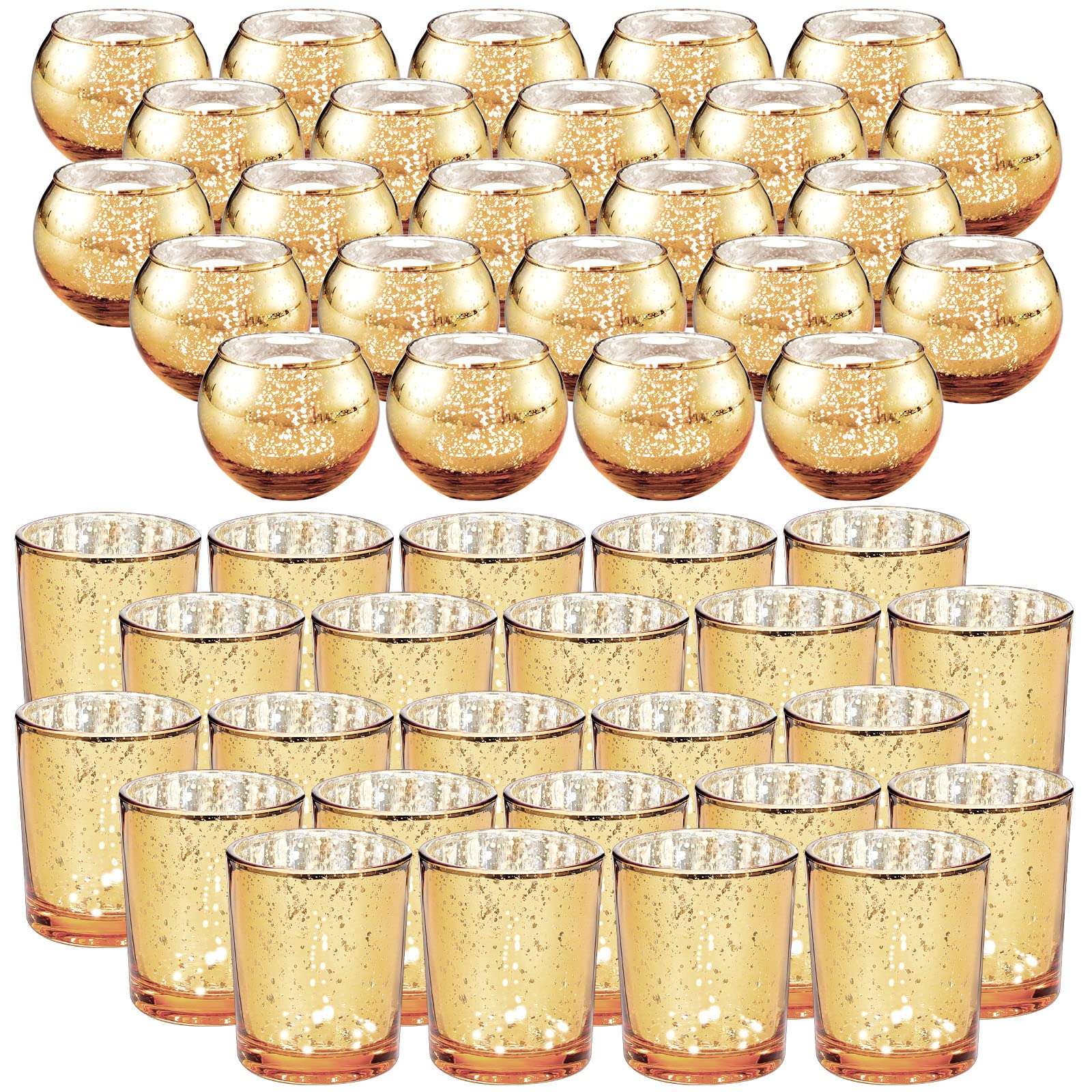 48 Pcs Votive Candle Holders Mercury Glass Candle Holder Tea Lights Candles Holders for Wedding Party Bridal Shower Anniversary Valentine's Day Table Centerpieces Decorations, 2 Styles (Gold) - Image 1