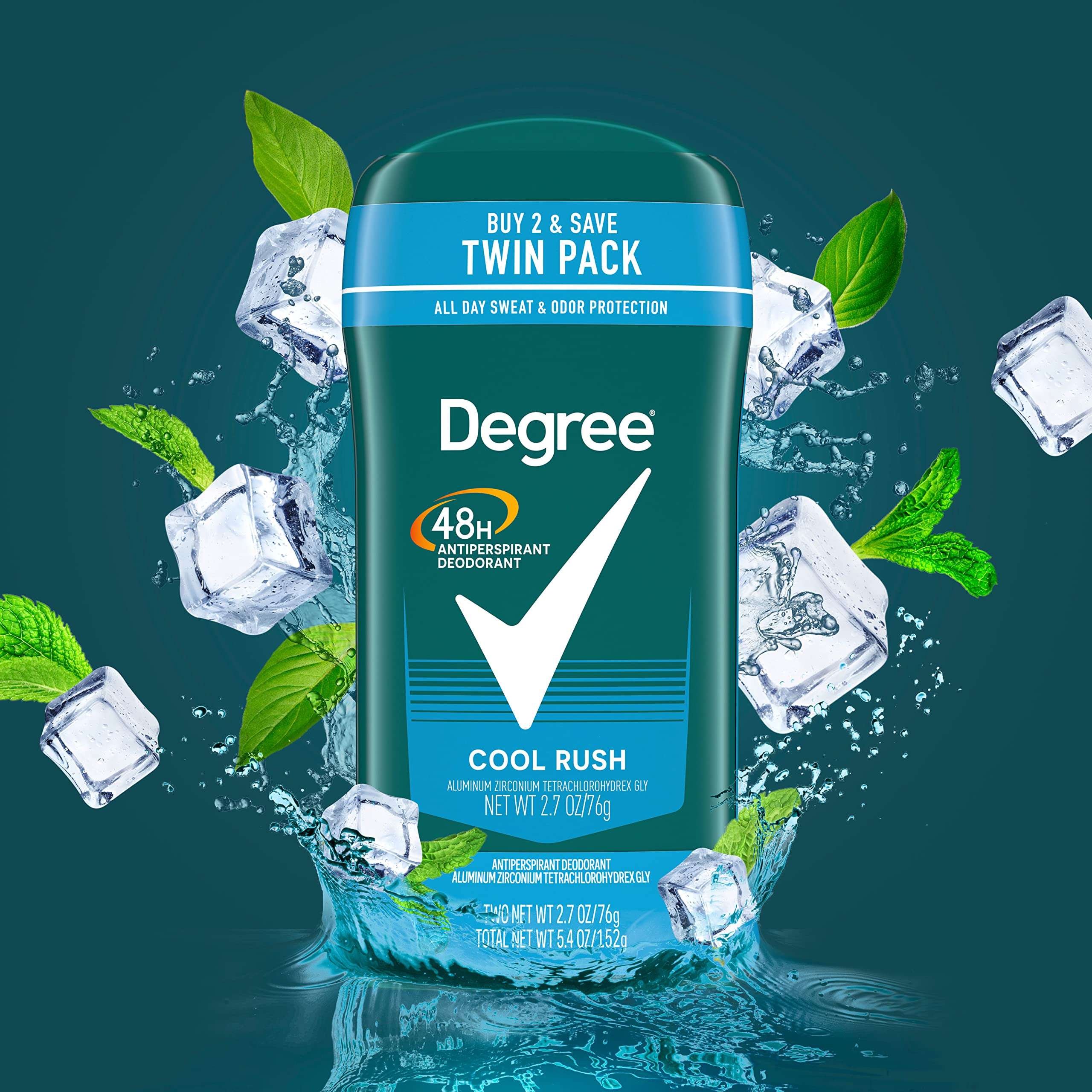 Degree Men Original Antiperspirant Deodorant Cool Rush Twin Pack 48-Hour Sweat & Odor Protection Antiperspirant For Men 2.7 oz - Image 5