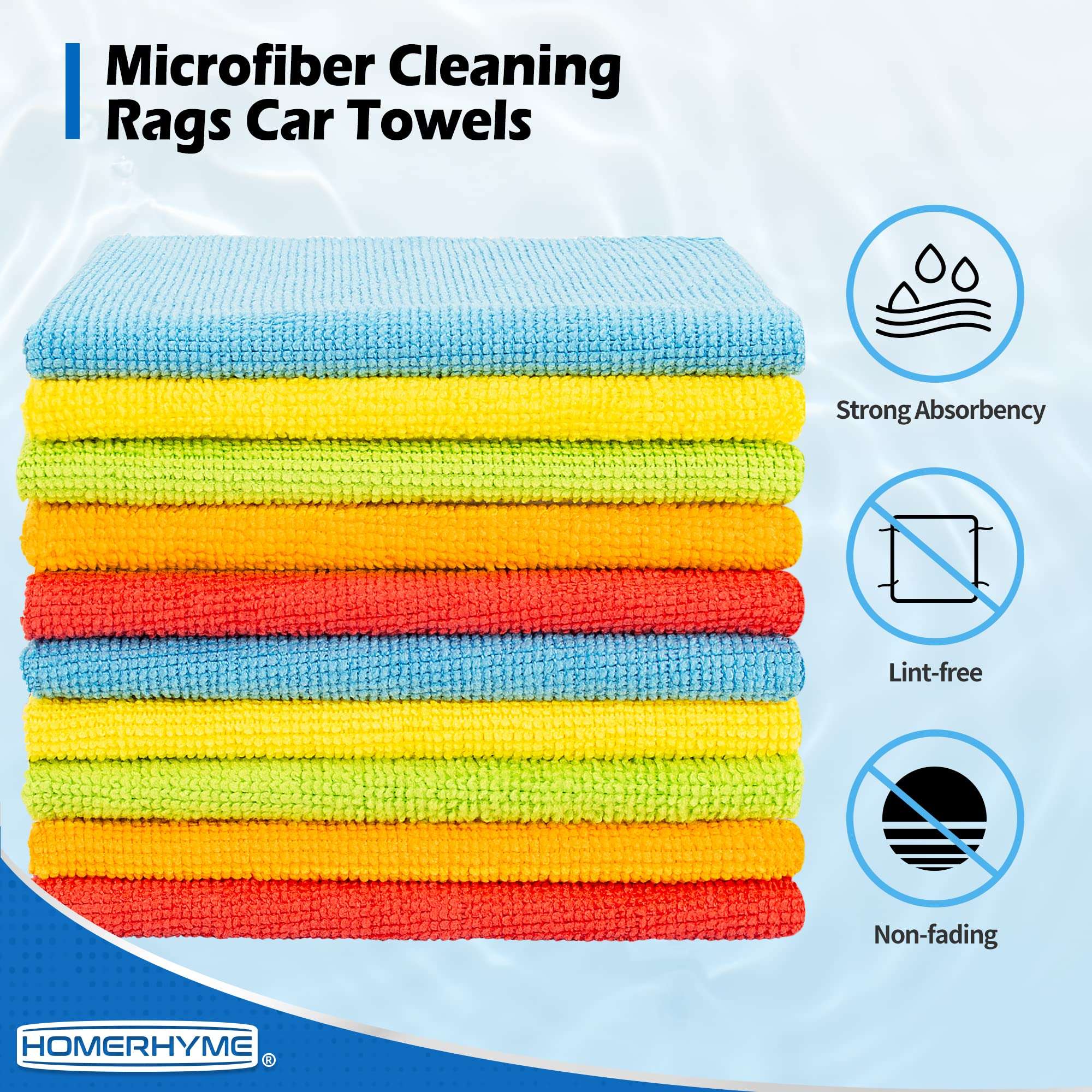 HOMERHYME Microfiber Cleaning Cloth, 100 Pack Cleaning Rags Microfiber Towel Bulk Absorbent Lint-Free Wash Cloths, All-Purpose Towels for Cars, Shop, Automotive, Garage, Home and Kitchen 11.5"*11.5" - Image 3
