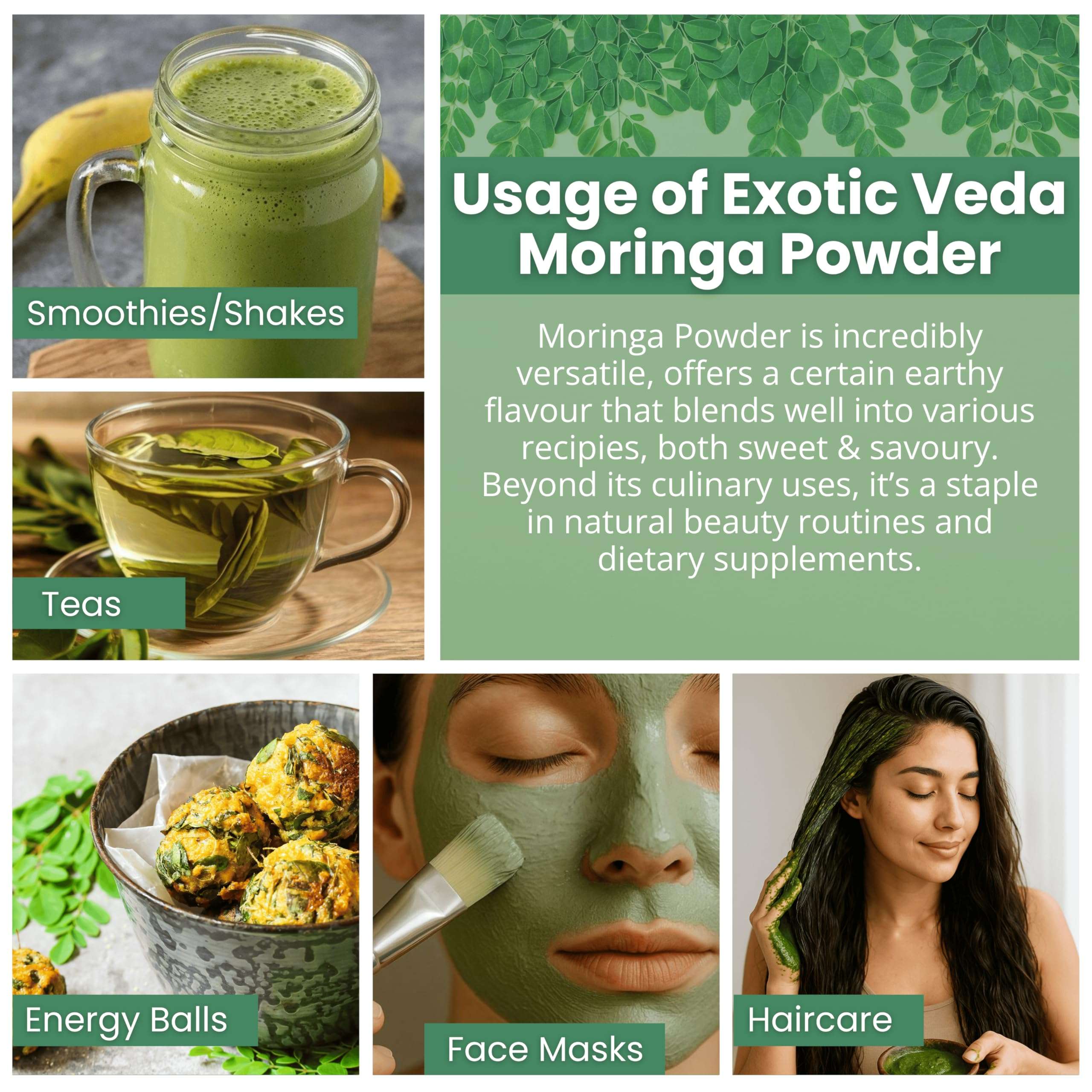 Exotic Veda Moringa Powder 100g (3.52oz) | 100% Pure & Natural Superfood | Nutrient-Rich, Antioxidant-Packed | Vegan & Gluten-Free | for Smoothies, Teas, Soups & Daily Wellness - Image 5